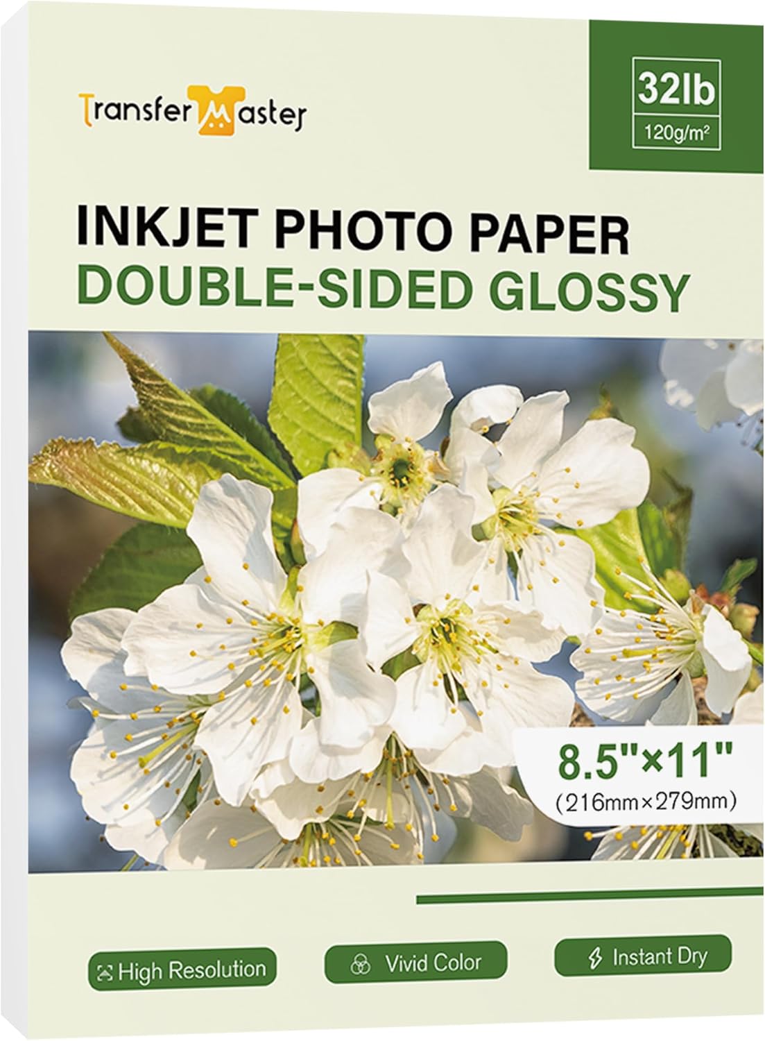 Double Sided Thin Photo Paper Glossy 8.5x11 Inch 32lb for Inkjet Printers Dye Ink 120gsm for Menu Flyer Brochure Printing 50 Sheets