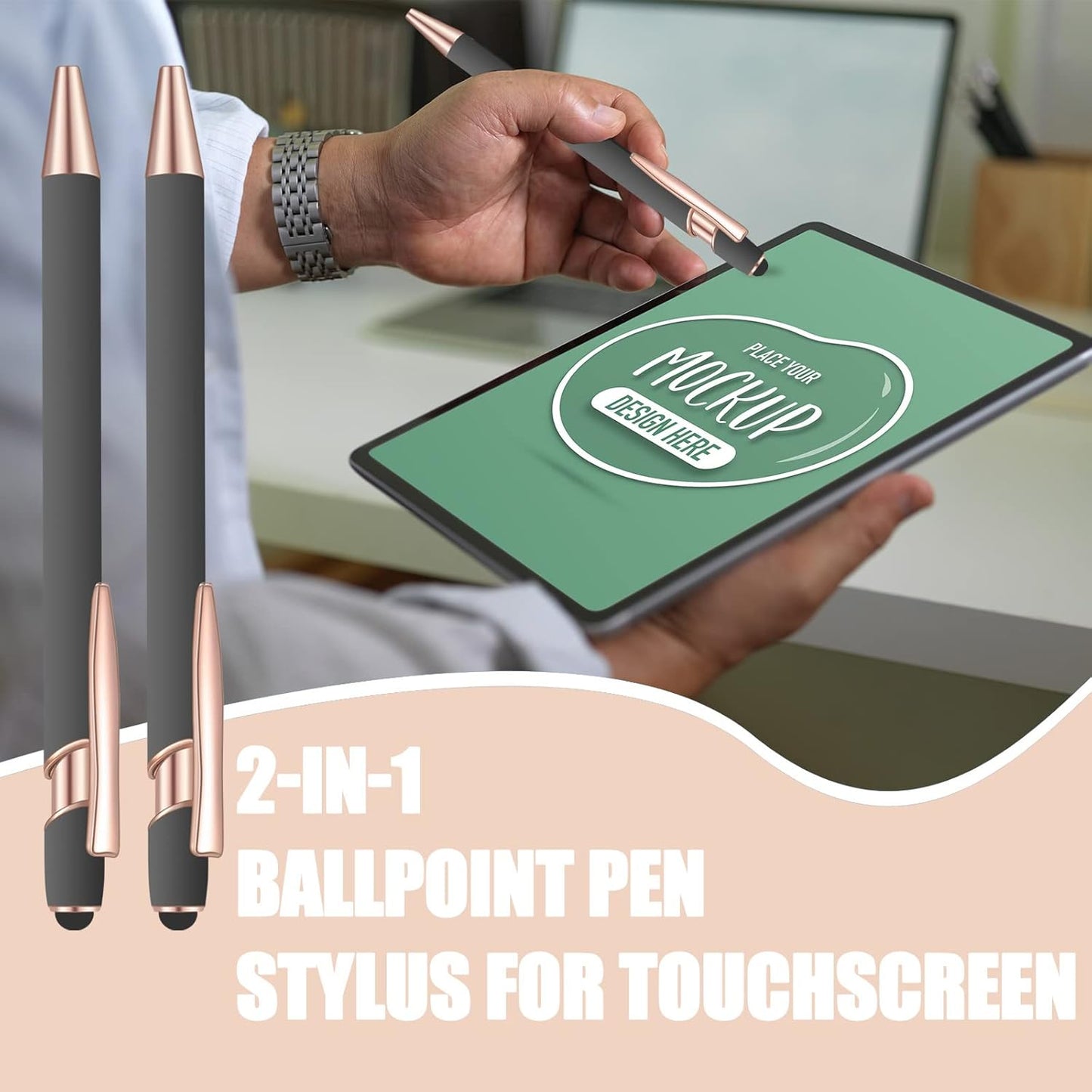 8 Pcs Blue Ink Ballpoint Pen with Stylus Tip 2 in 1 Stylus Ballpoint Pen Metal Pens Stylus Pen for Touch Screens School Office Coworkers (Gray Rose Gold)