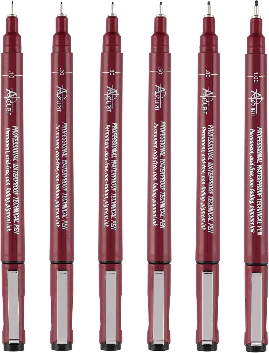 Waterproof Technical Pens - Professional Waterproof Technical Pen, Rich Blank Ink, Acid-Free, Light Fast, for Sketching, Drawing, CAlligraphy, & More! - [6-Pack - Assorted Sizes]