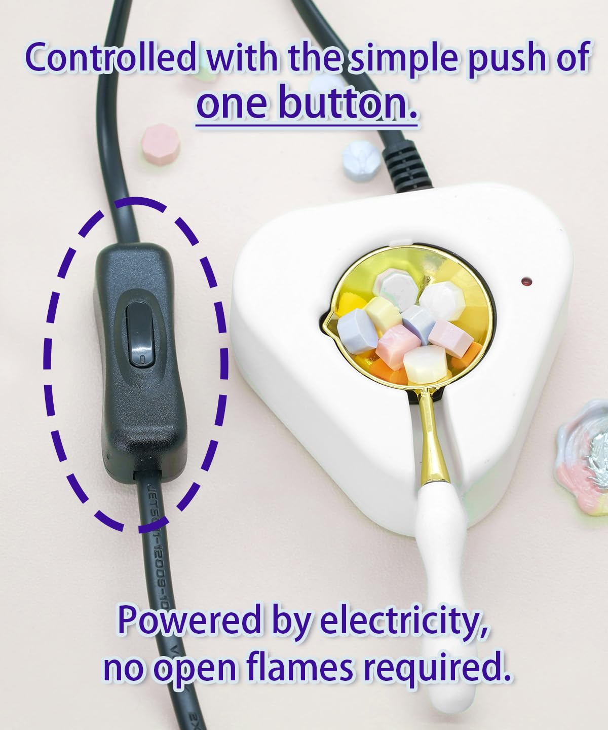 Electric Wax Seal Warmer with 1300Pcs Sealing Wax Beads, 50 Pcs Wax Seal Stickers and 2 Metal Wax Seal Molds, Fast Melting Wax Seal Warmer, Wax Seal Stirring