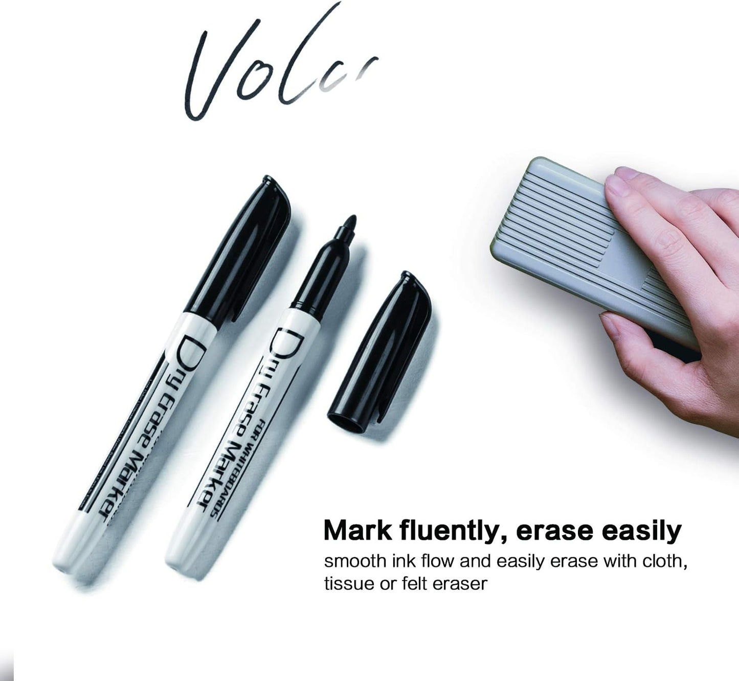 Volcanics Black Dry Erase Markers Low Odor Fine Whiteboard Markers Thin Box of 12