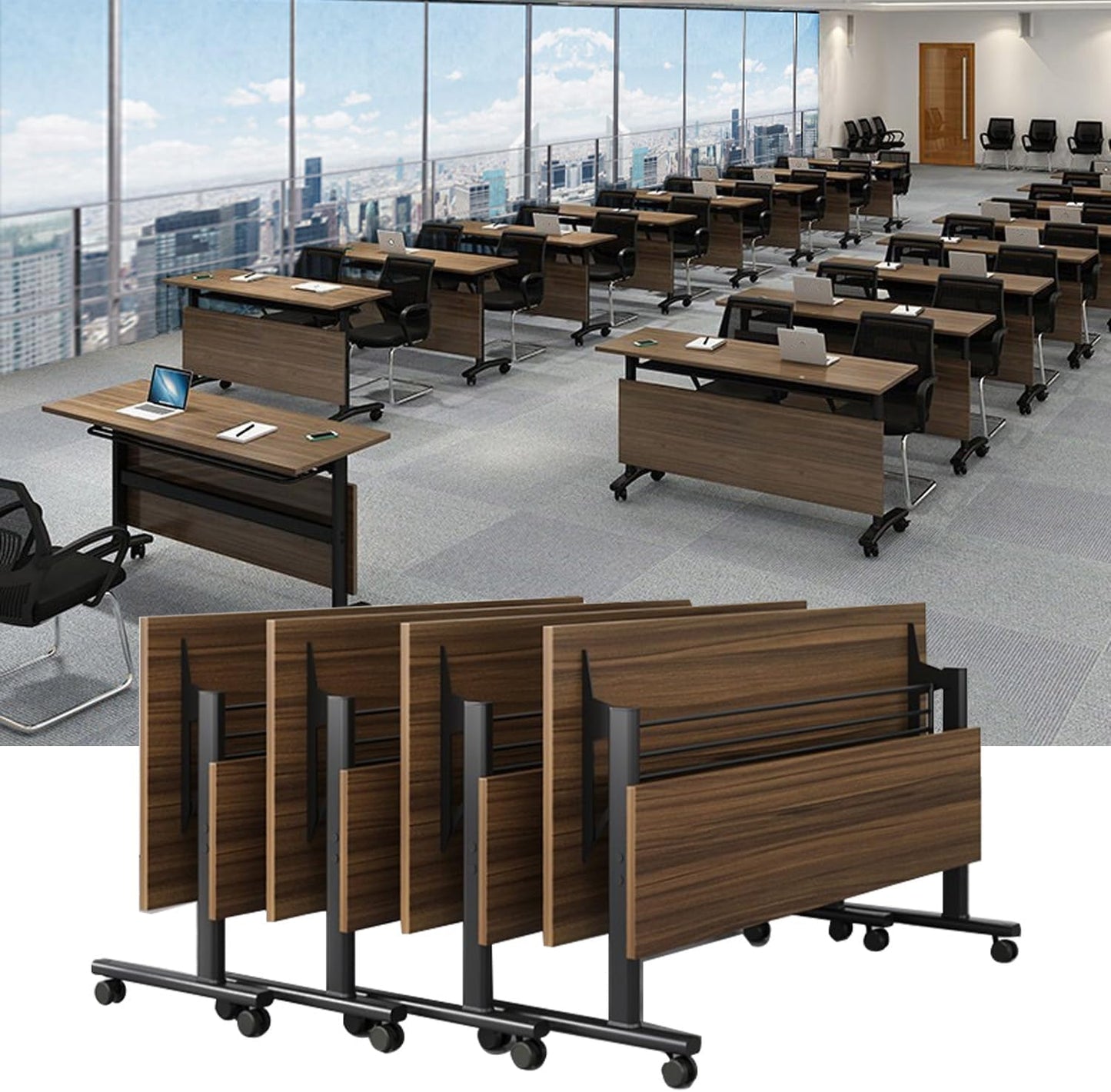 Folding Conference Table,Mobile Conference Room Tables Rolling Meeting Table with Caster Wheels,Flip Top Mobile Training Table,Foldable Rectangle Seminar Tables for Office,Classr (4pack, 55.1in)