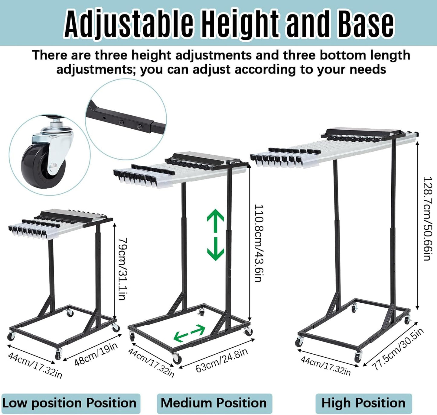 Estune Mobile Blueprint Storage Rack 18"- 42" Adjustable Mobile Blueprint Holder with 4 Wheels Fits 20 Clamps for File Display Plan Office Home ( Not Included Hanging Clamps)