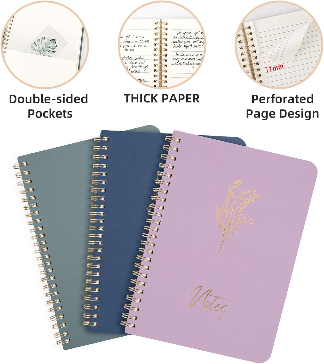 Cute Spiral Notebook Set For Women, Bible Journal Set, 3 Pack A5 Spiral Notebook + 5 PCS Gel Pens + 600 Sticky Notes + Gift Box, Aesthetic Gift Set for Work Students School Office Supplies