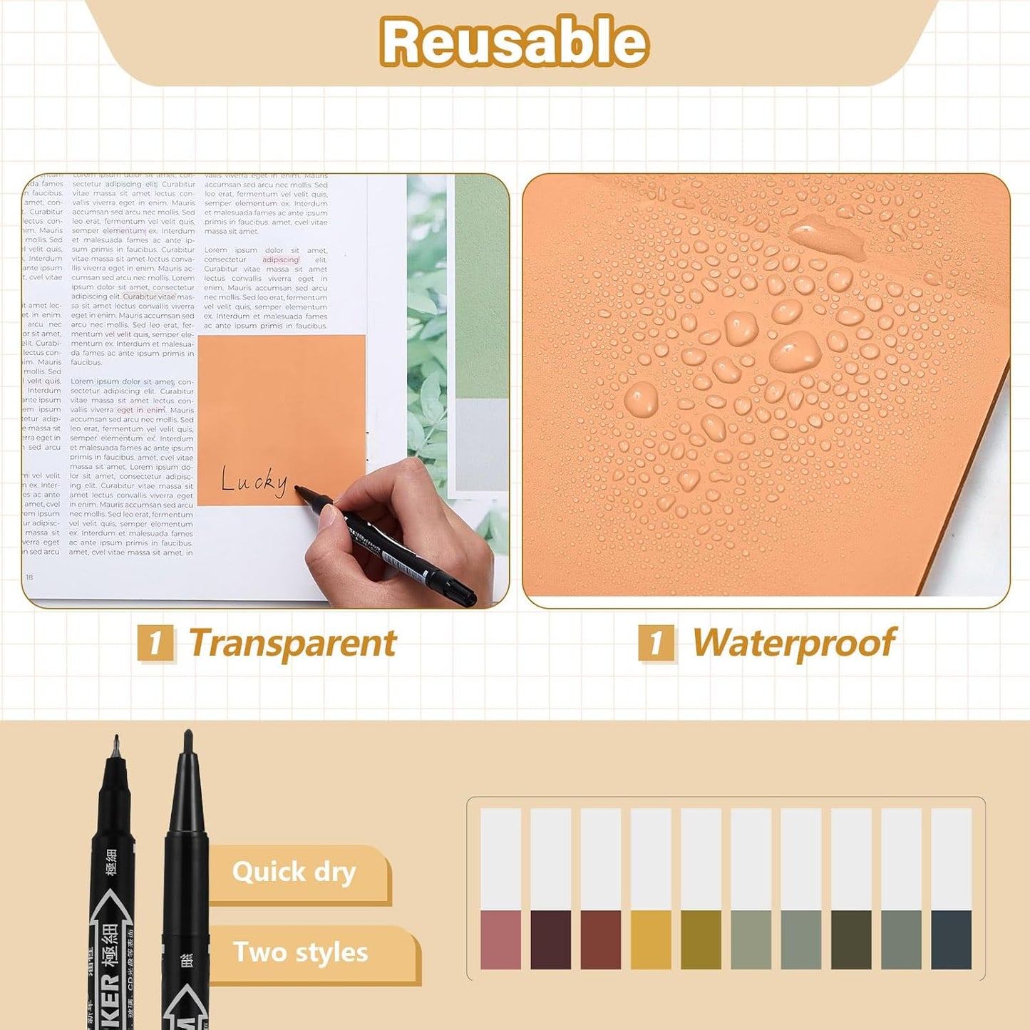 Jutom 39 Pcs Aesthetic Book Annotation Kit Highlighter with Pencil Case Bag Gel Pen Transparent Sticky Note Taking Bible Study College School Supplies(Khaki,Cute Style)