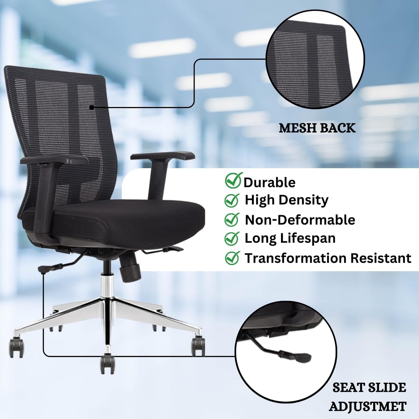 Ergonomic Conference Room Chair Mesh Back with Seat Slide - Adjustable Lumbar Support Computer Desk Chair with Height Adjustable Arms - 5-Star Polished Aluminum Base (Pack of 2)