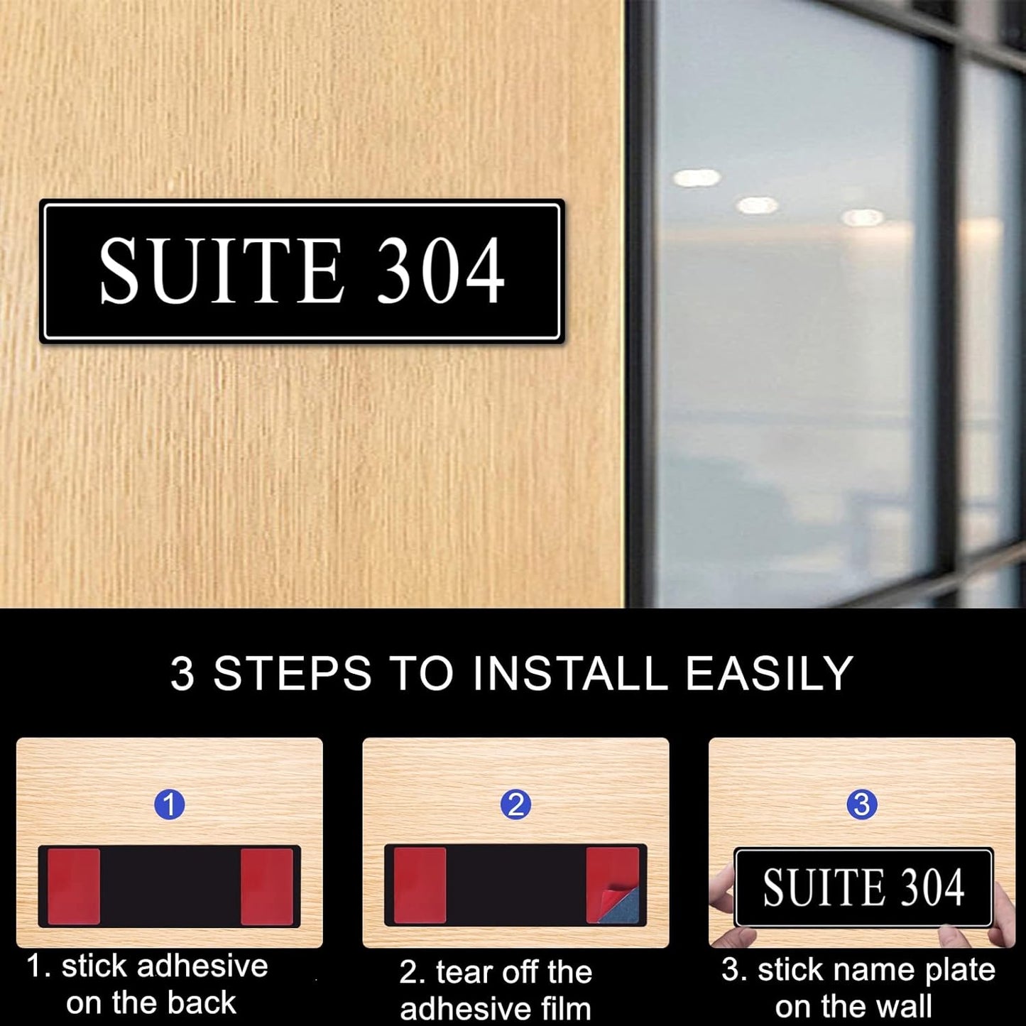 Custom Office Engraved Name Plate, Personalized Elegant Name Plates for Door or Wall Sign, Door Name Plate with Adhesive, Laser Engraving, 10 Colors Available (2.5" x 8")