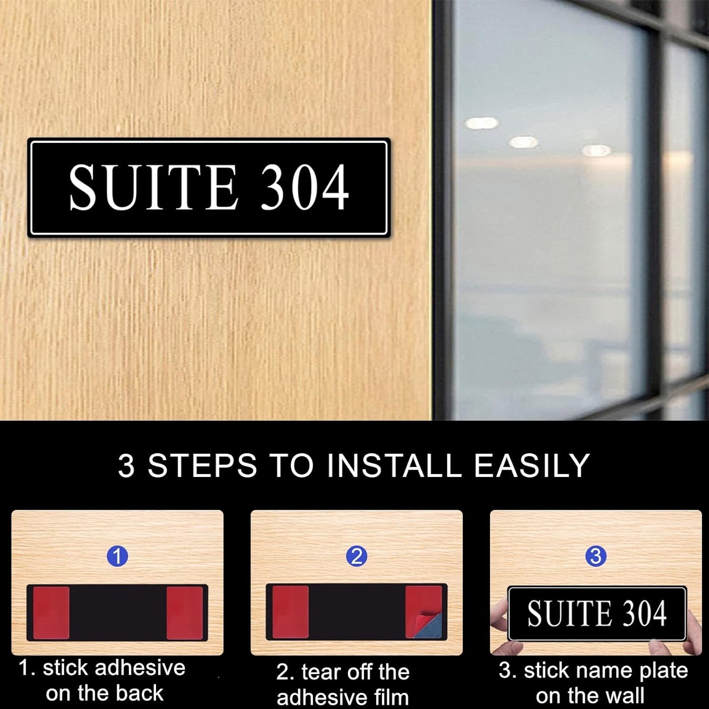 Custom Office Engraved Name Plate, Personalized Elegant Name Plates for Door or Wall Sign, Door Name Plate with Adhesive, Laser Engraving, 10 Colors Available (2.5" x 10")