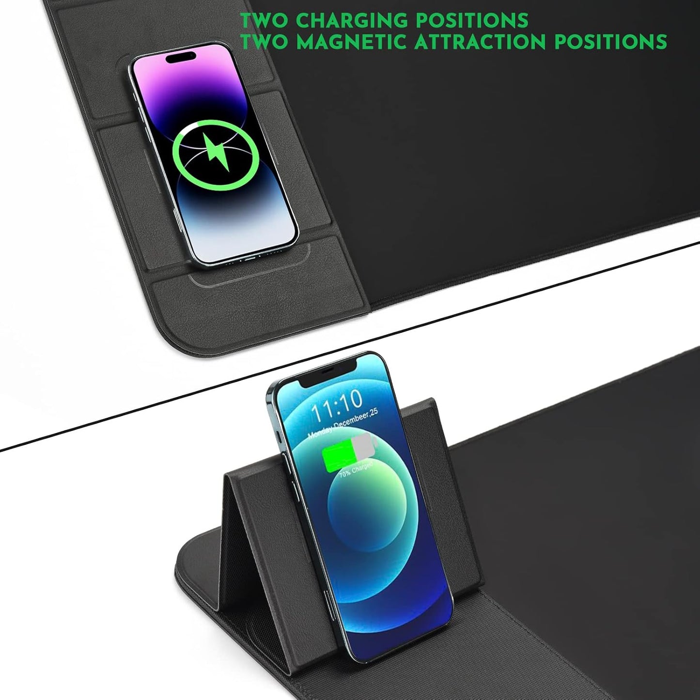 Wireless Charging Mouse Pad with Phone Holder Gaming Mousepad Desk Mat 15W Qi Fast Charging Pad Ultra-Smooth Surface Non-Slip Extended Premium Black Computer Keyboard Mat for MacBook PC Laptop