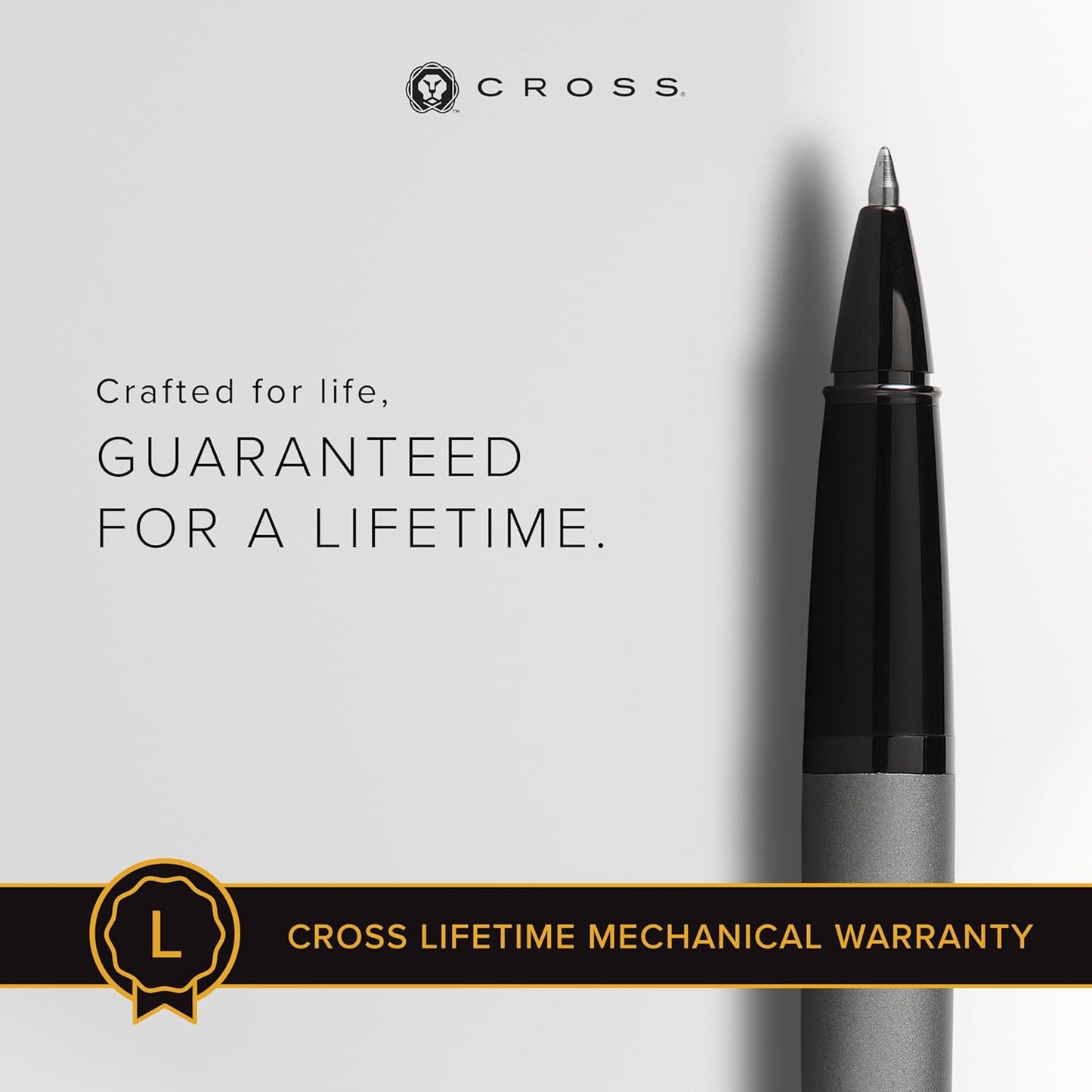 Cross Bailey Refillable Rollerball Pen Presented in a Premium Gift Box - Medium Point, Black Ink, Matte Gray