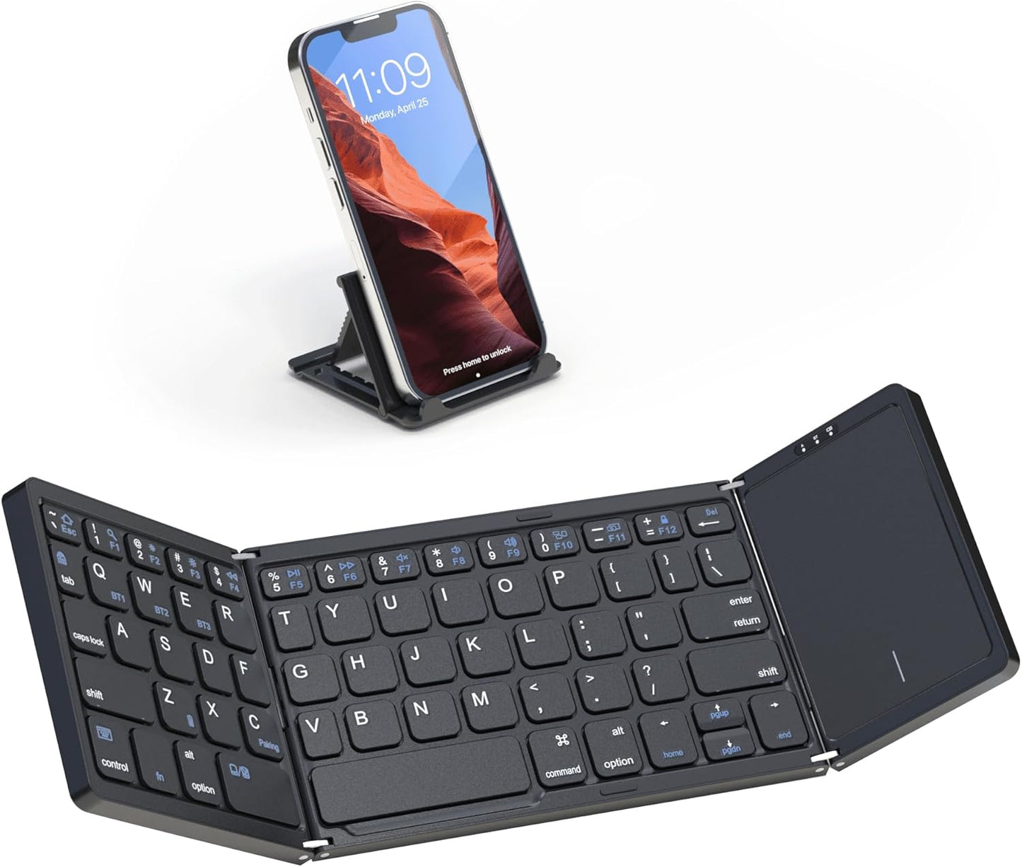 Foldable Bluetooth Keyboard, Folding Portable Wireless Keyboard with touchpad,Travel Pocket Keyboard for iOS Android Windows Mac Smartphone Tablet & Laptop, Sync Up to 3 Devices, Black