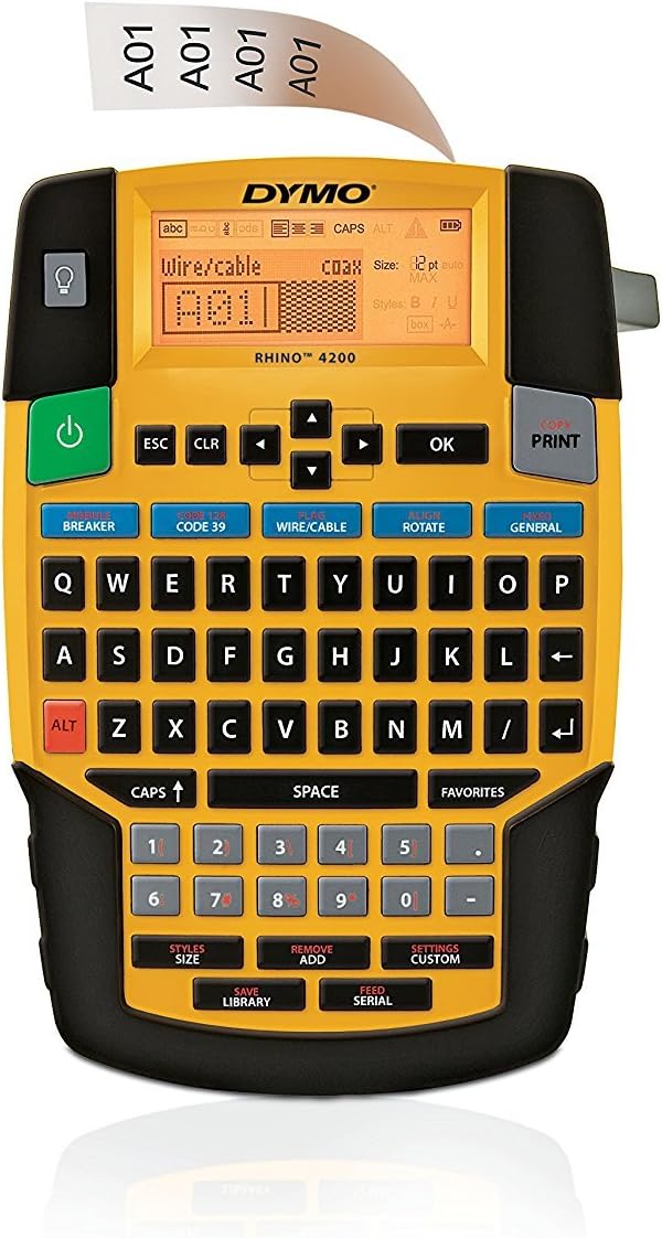 DYMO Rhino 4200 Industrial Label Maker Carry Case Kit with 1 Roll of 1/2" All-Purpose Vinyl Labels, Black on White