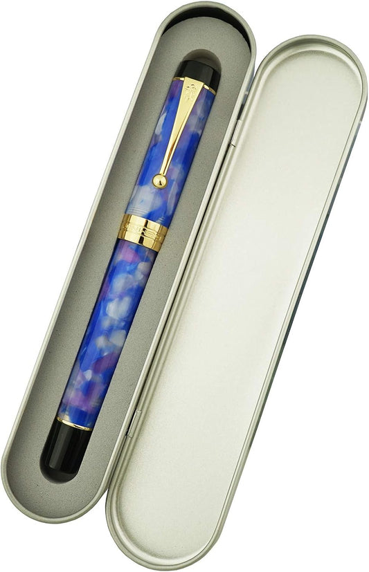 Jinhao 100 Fountain Pen Celluloid Classic Style, #6 Nib Smooth Writing Instrument with Refillable Converter and Pen Case Set