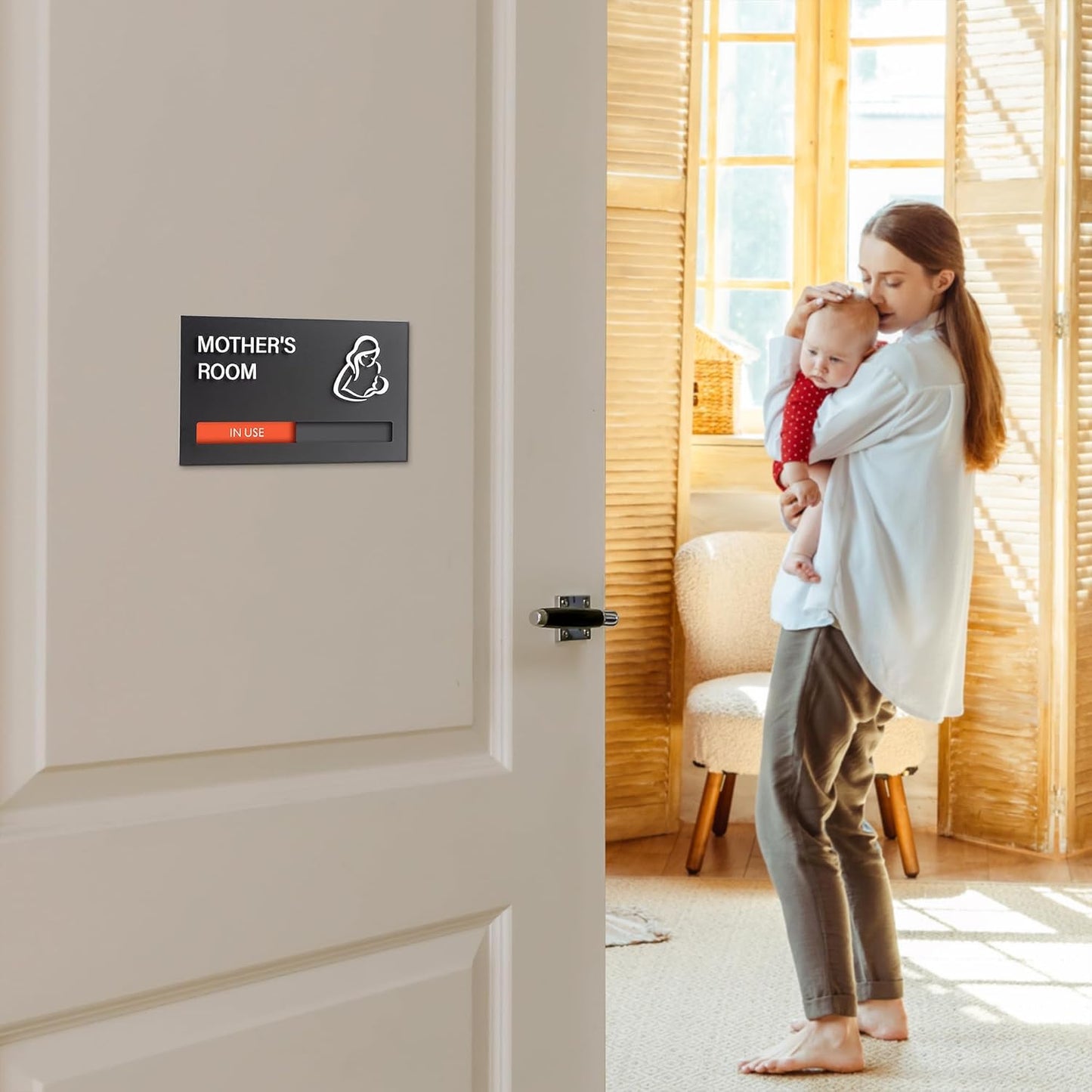 ""9x5 Privacy Slider Sign - In Use/Available for Mother's Rooms, Conferences, Wellness Areas | Office & Hospital Door Indicator"", Black