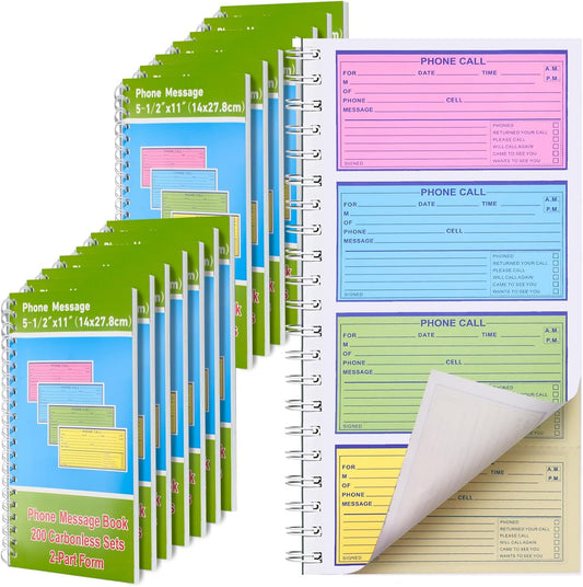 12 Pcs Spiral Bound Phone Message Book for Business Office, 5 1/2" x 11"2 PartTelephone Message Pads with Carbon Copy, Colorful Carbonless Duplicate Call Log Book