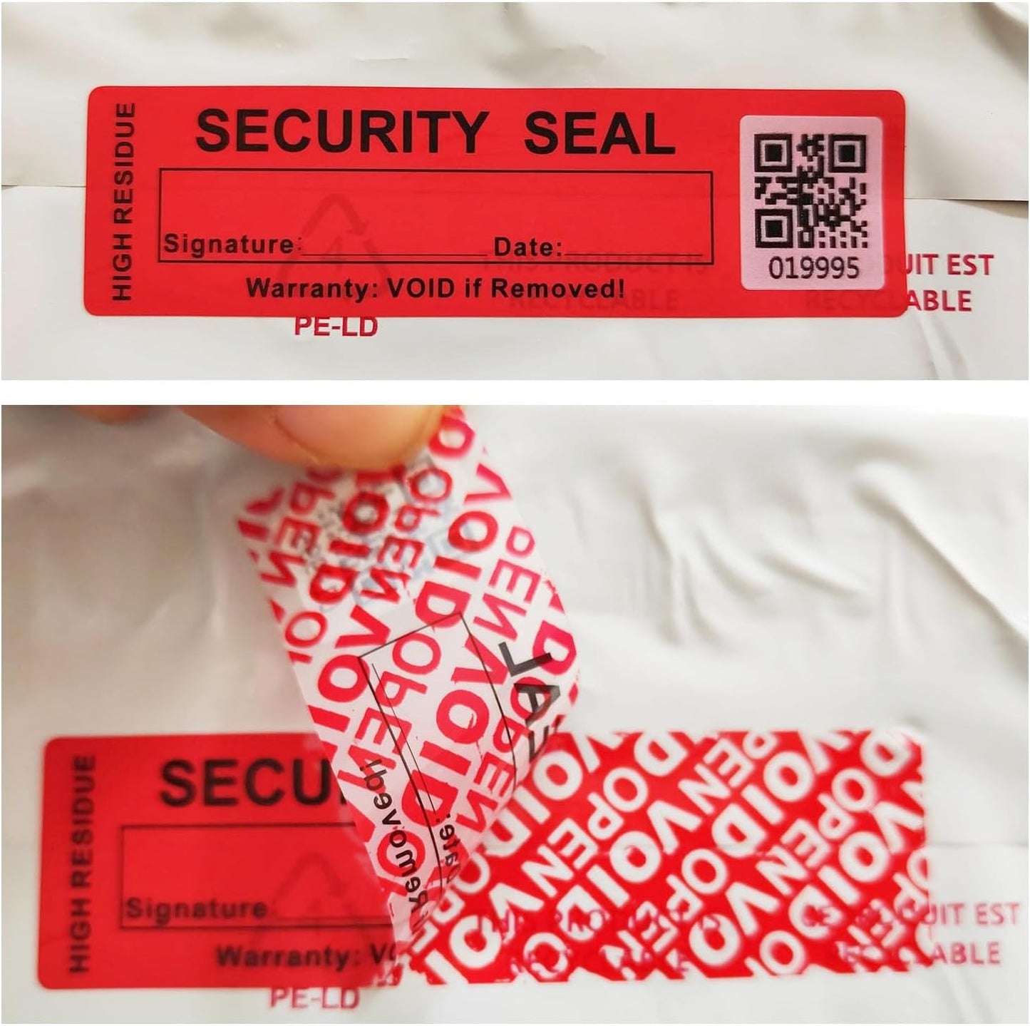 100pcs 25x90mm Total Transfer Tamper Evident Signable Security Tamper Proof Stickers Labels Seals (1x3.54 Inches,QR Code,Matte Red)