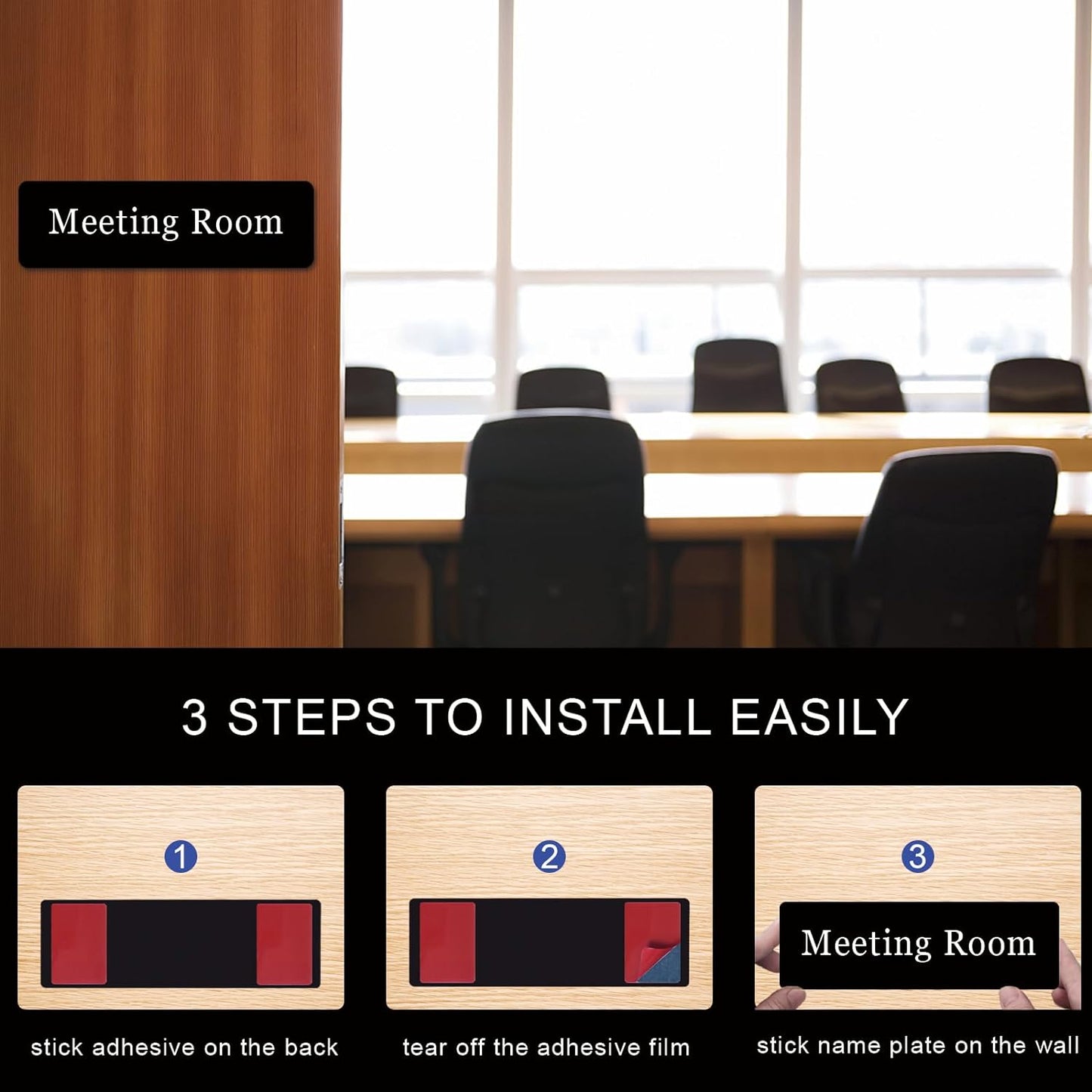 Custom Office Engraved Name Plate for Door or Wall Sign, Personalized Door Name Plate for Office with Adhesive, Laser Engraving, 10 Colors Available, 3 Styles (2" x 10")