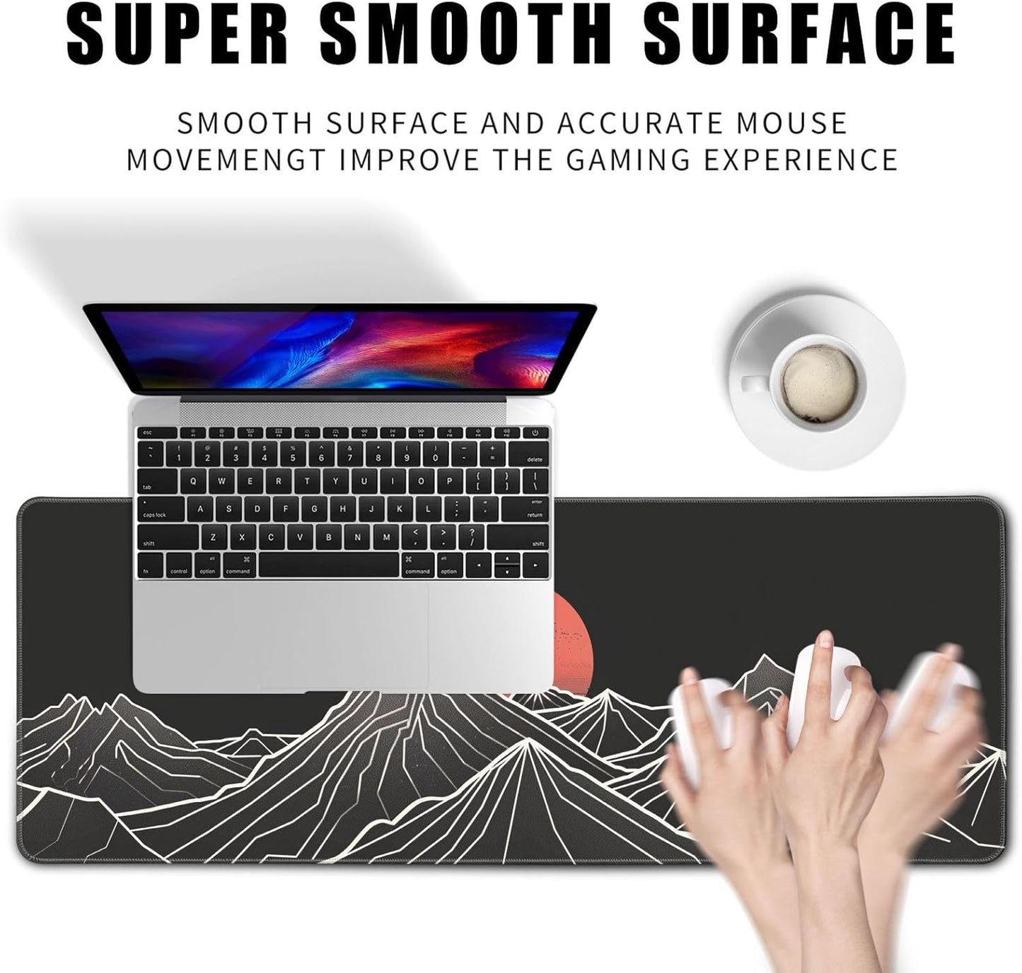 Minimalist Black Gaming Mouse Pad XL XL Large Mouse Pad Mat Long Extended Mousepad Desk Pad Non-Slip Rubber Mice Pads Stitched Edges Thin Pad (31.5x11.8 Inch)-Mountains