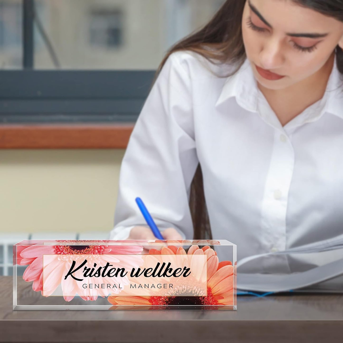 Desk Name Plate Personalized, Premium African Daisy Acrylic Desk Name Plate, Personalized Name Plate for Desk, Office Decor for Women or Men Coworkers, Boss, Employee, Teacher