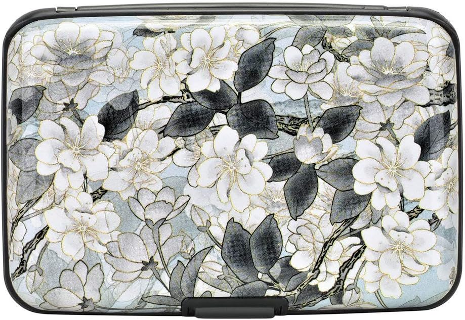 ELFISH Mini RFID Aluminum Wallet Credit Cards Holder Business Card Case Metal ID Case for Men Women (White Lotus)