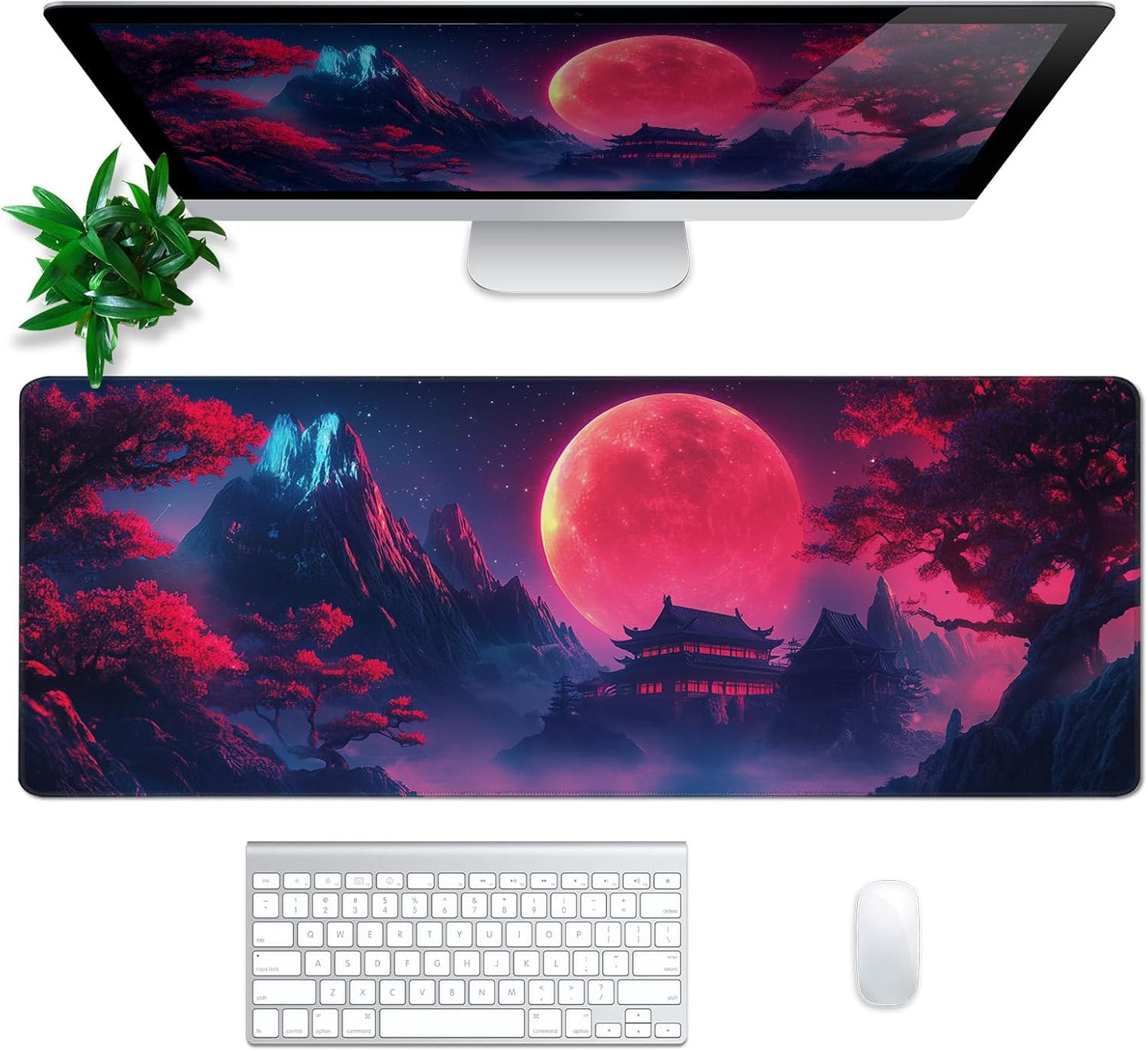 Darkness Red Moon Mouse Pad Abstract Red Mouse Pad 31.5x11.8 Inch Non-Slip Rubber Base Large Mousepad Stitched Edges Keyboard Mouse Mat Desk Pad for Office and Home(3)