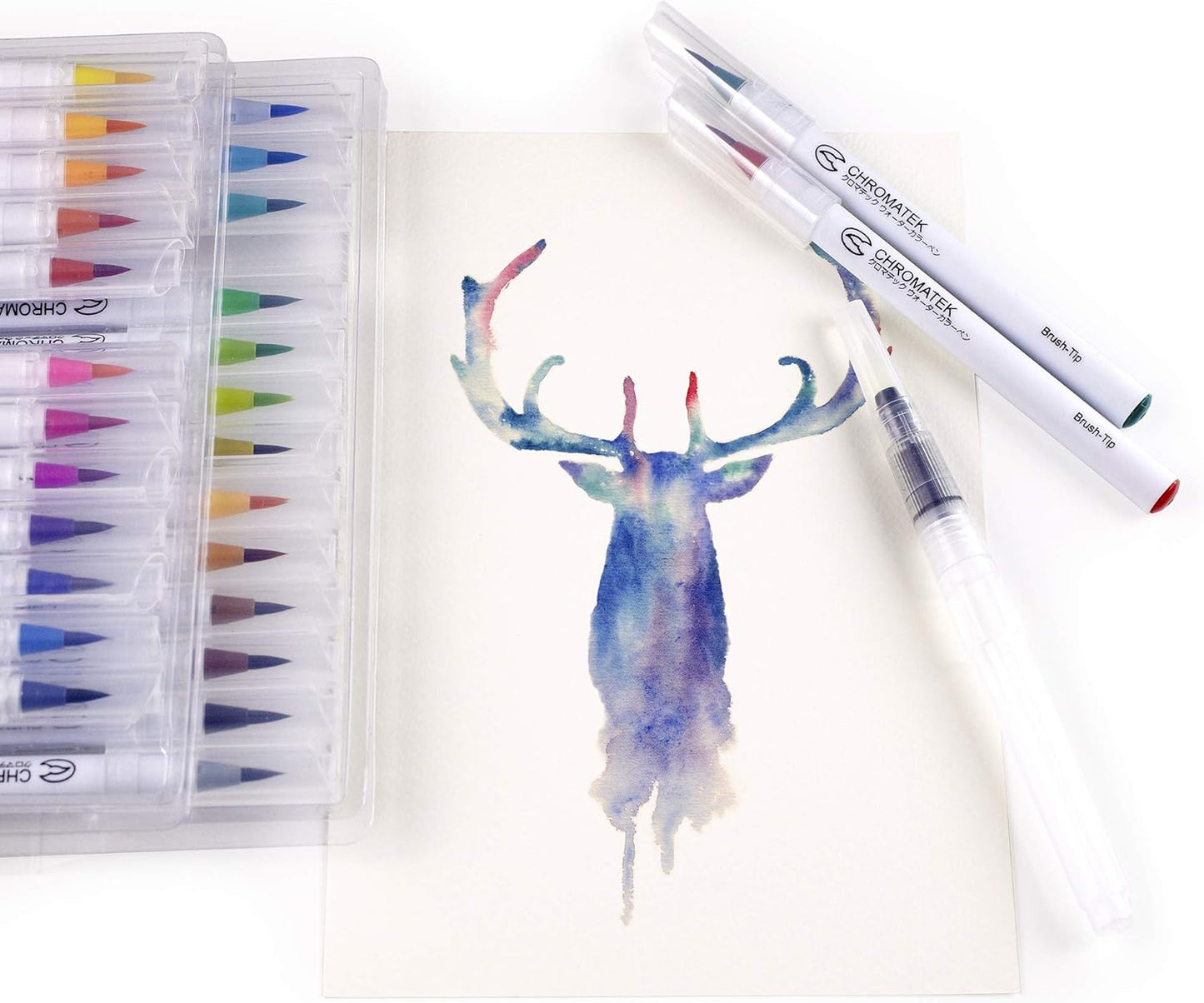 CHROMATEK 30 Watercolor Brush Pens - 15 Page Tutorial Pad and Online Video Series - Real Brush Tip, Vivid, Blendable - Professional Artist Quality - 27 Colors - 3 Aquapens