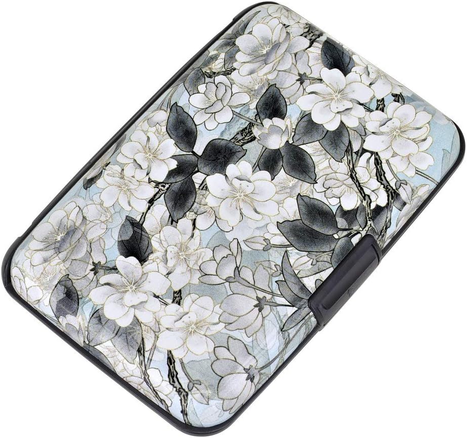 ELFISH Mini RFID Aluminum Wallet Credit Cards Holder Business Card Case Metal ID Case for Men Women (White Lotus)