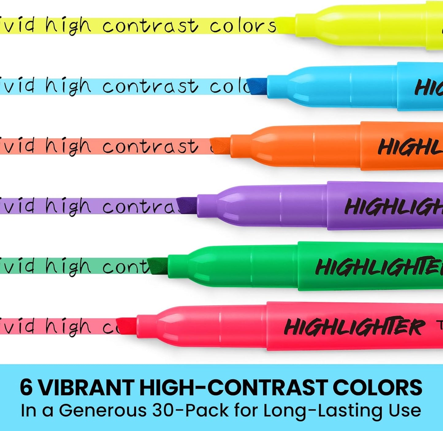 Taja 30 Pack Highlighters Bulk Assorted Bright Colors, 6 Colors Chisel Tip Highlighters Markers Set with No Bleed Ink, Perfect for School & Office Supplies