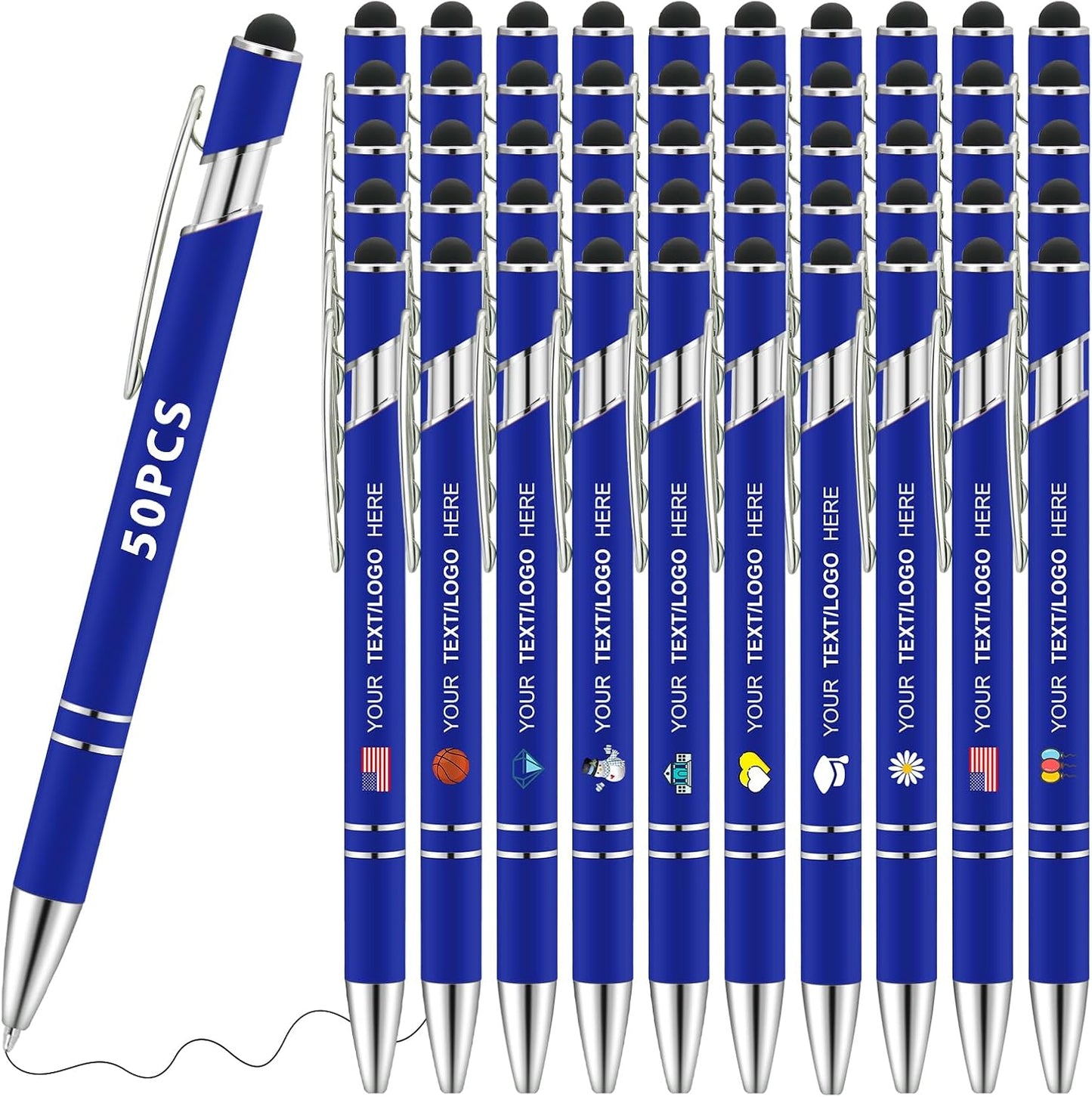 Personalized Pens 50pcs with Stylus Custom Ballpoint Pens in Bulk Engraved with Logo Text Personalized Bulk Black Ink for Office College Business