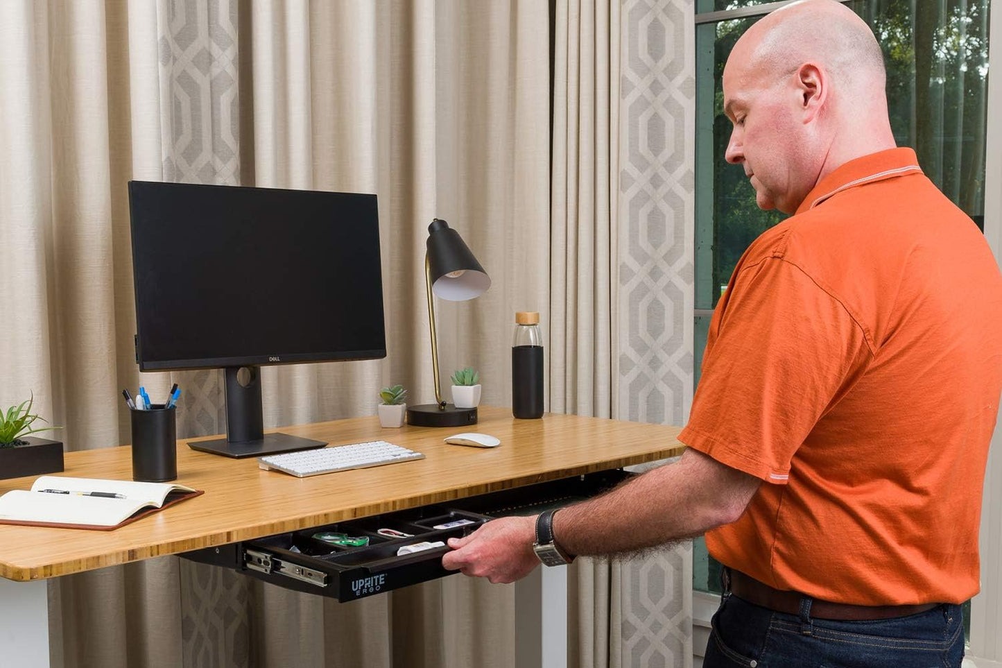 Perfect Posture Under Desk Storage Drawer with Lock — Slim Pen & Pencil Drawer for Regular & Sit-Stand Standing Desks, Black (33” x 9.5”)
