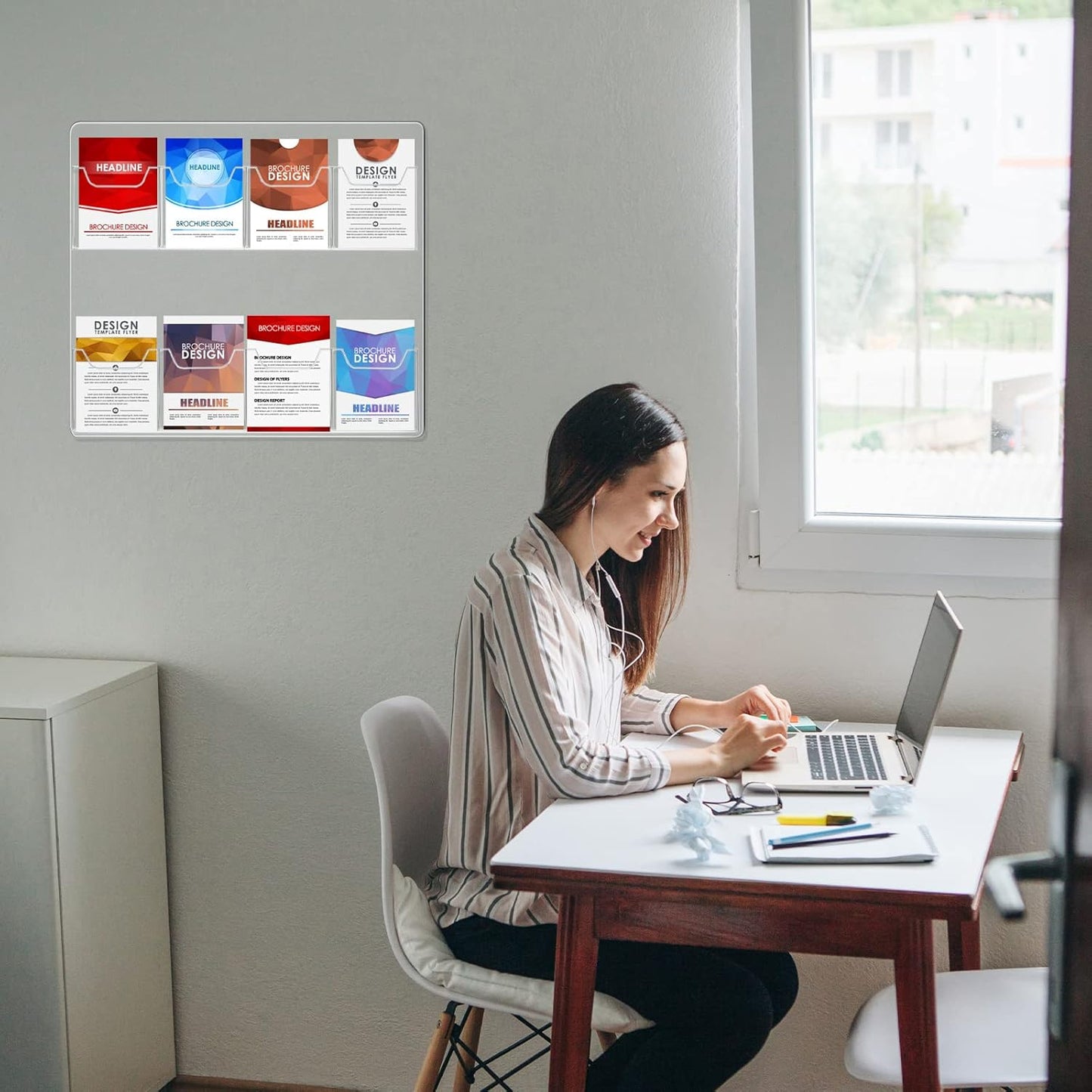 Eersida 2 Pack Acrylic Brochure Pamphlet Holder Wall Mount Clear Brochure Display Holder Plastic Trifold Flyer Rack Literature Storage Rack for Offices Waiting Room (8 Pockets, 15 x 17 Inch)