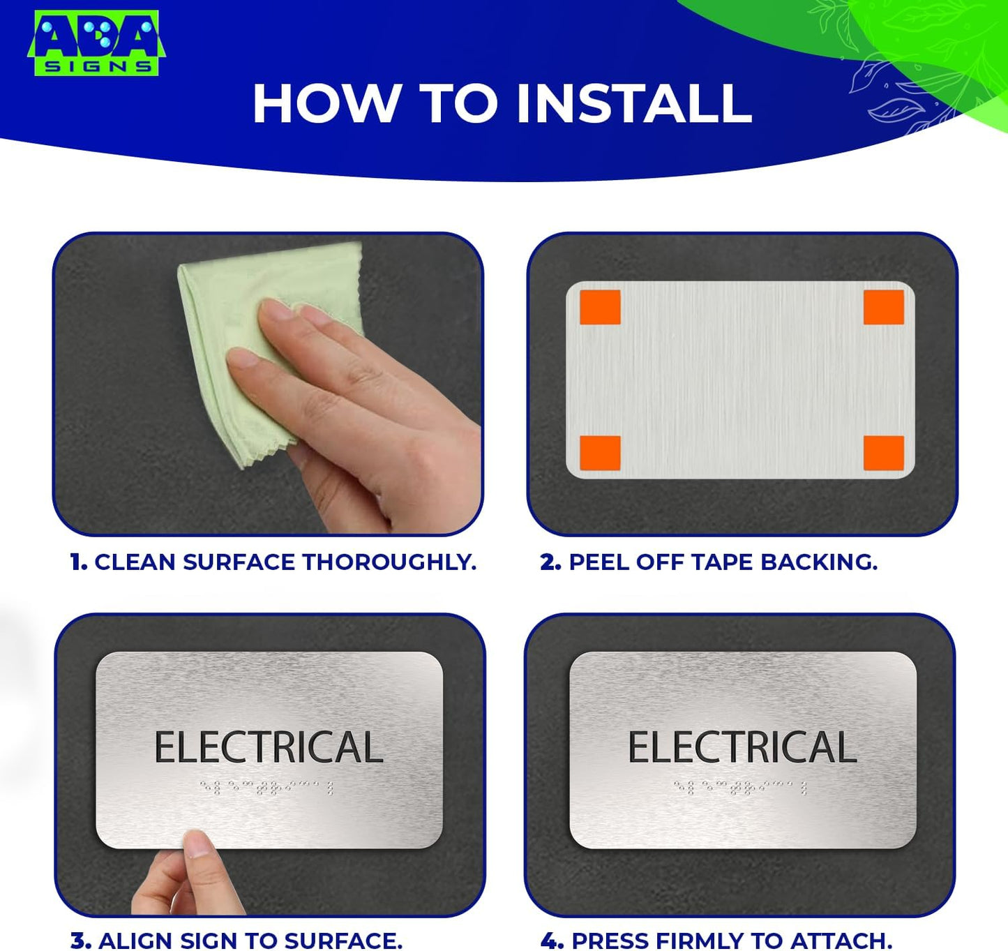 Electrical Room Sign for Business - Office Signs, Aluminum Brushed Silver, Tamper-Proof, Heavy Duty Mounting Tape, Easy Install, Office Décor, ADA Compliant, Grade 2 Braille (7” W x 4” H) ADASigns.org