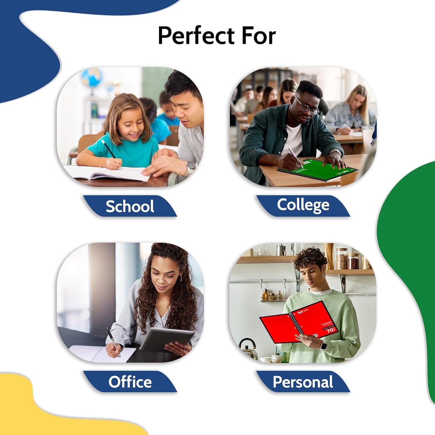 EPI Spiral Notebook | Wide - 70 Sheets, Durable Spiral Binding | 10.5 x 8 in | Classroom Supplies | School, Office, Note Taking, Journaling - 12 Pack