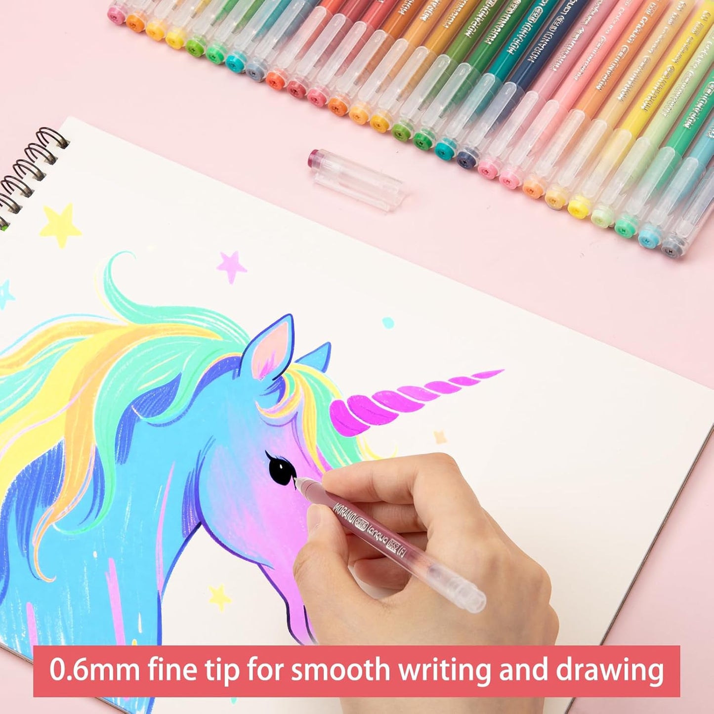 Gel Pens For Coloring, 18 Pack Colored Pens for Black Paper & White Paper, 0.6MM Fine Point Pens for Coloring, Writing, Drawing, Journaling, Note Taking, School, Office, Home