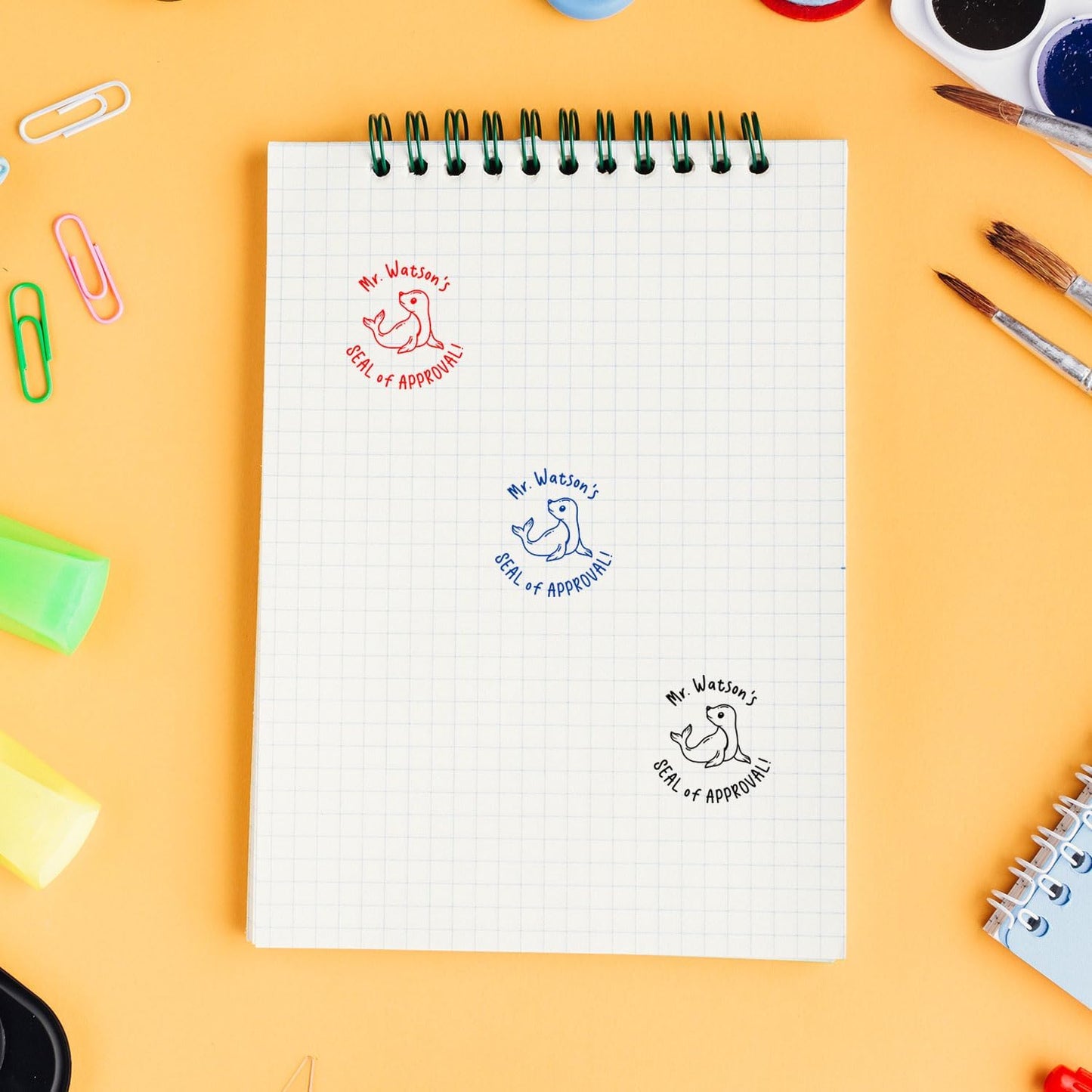 Custom Teacher Stamp - Seal of Approval - 5/8" Self-Inking Round Rubber Stamp for Classroom Feedback & Homework