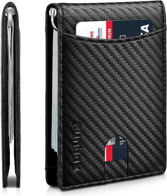 Genuine Leather Slim Wallet for Men RFID Blocking Bifold Minimalist Front Pocket Mens Wallet with Money Clip Thin Gift Box