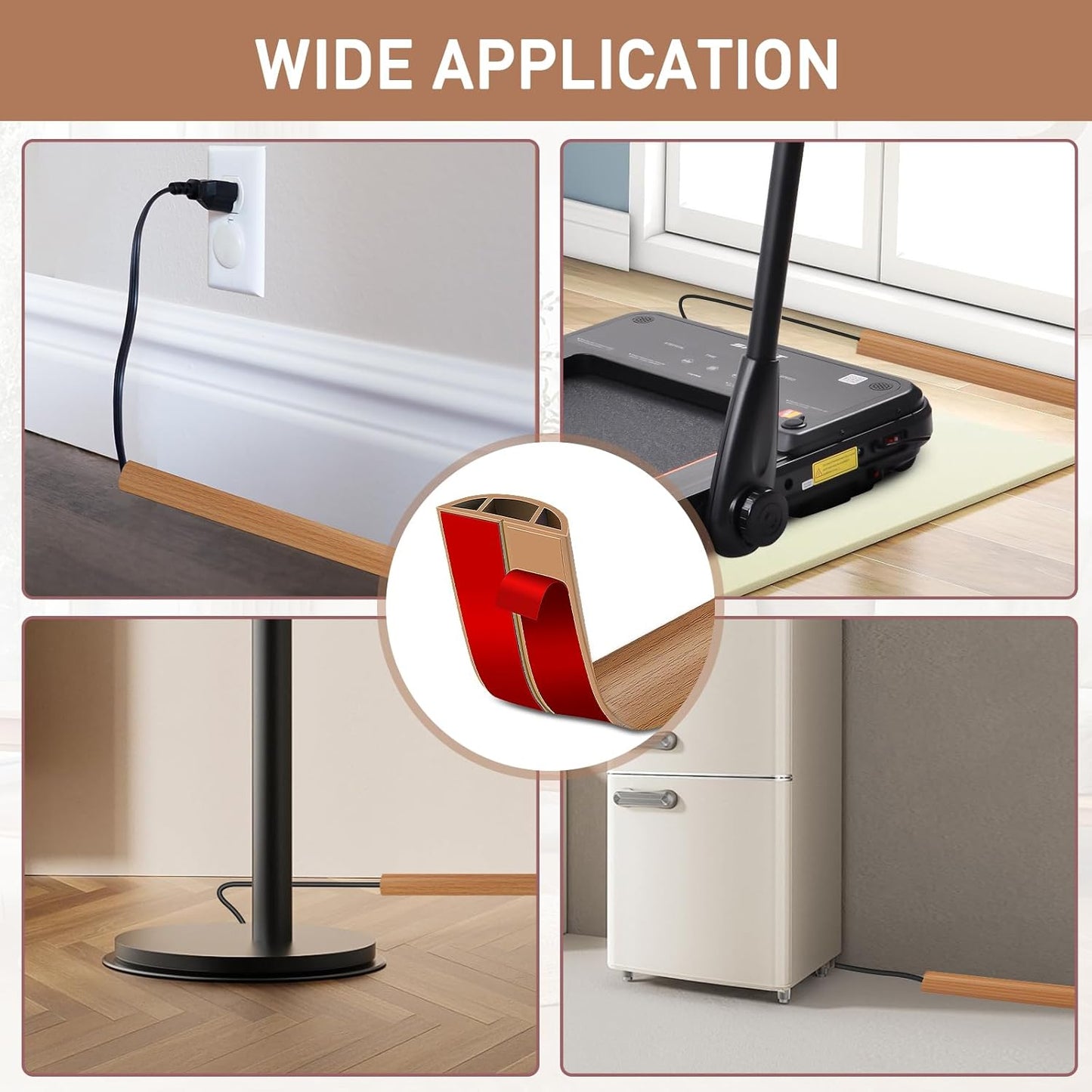 Floor Cord Cover Self Adhesive Cord Hider Floor Extension Cord Covers for Floor Power Cord Protector Cable Management Prevent Cable Trips Cable Cavity 0.59" W x 0.31" H (Light Brown Wood, 3.3Ft)