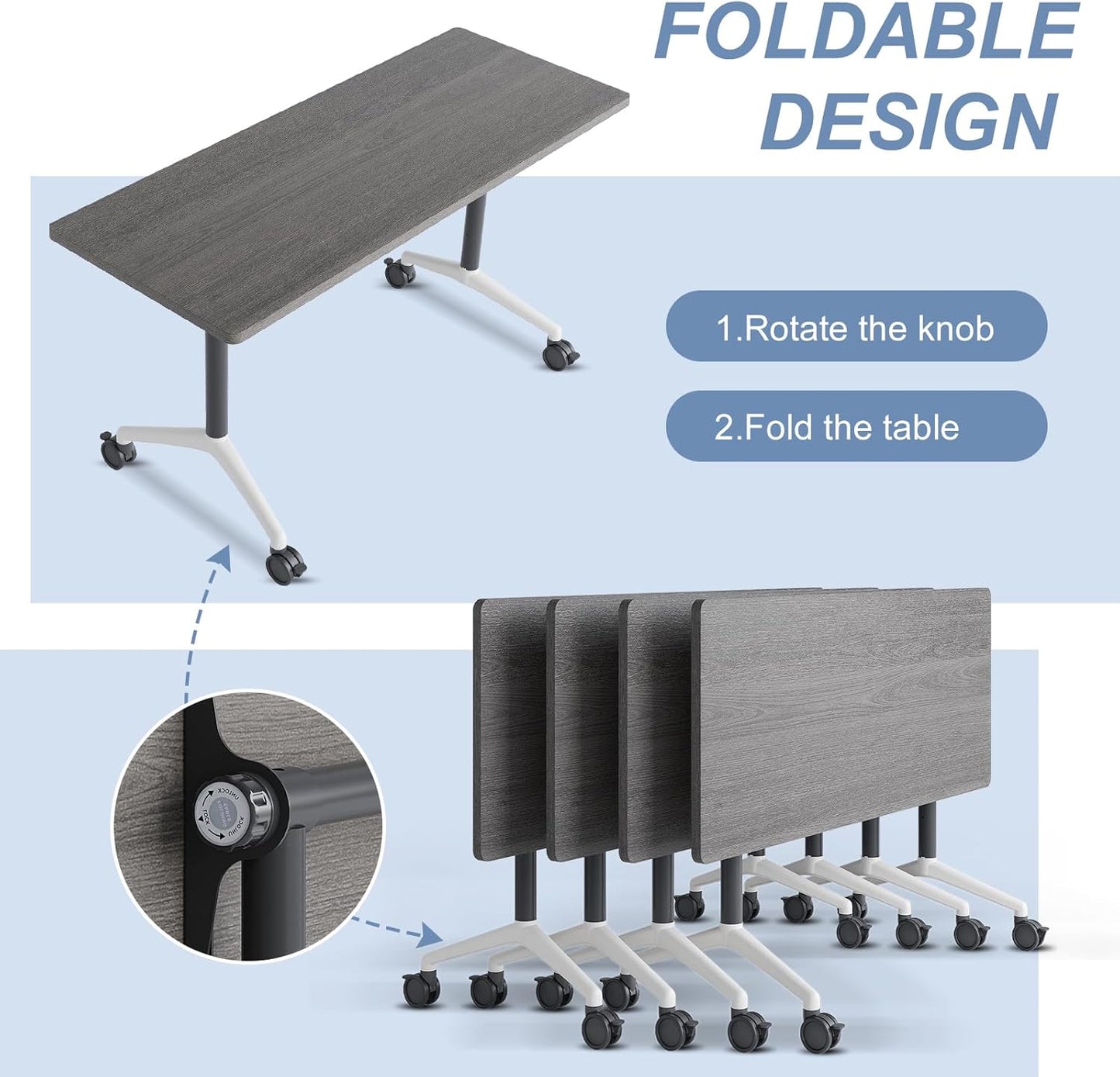 Folding Conference Table, Mobile Training Table for Office Conference, Modern Modular Rectangular Work Desk Meeting Seminar Work Tables with Caster Wheels, Large Breakroom Tables (10Pack L70.9in)