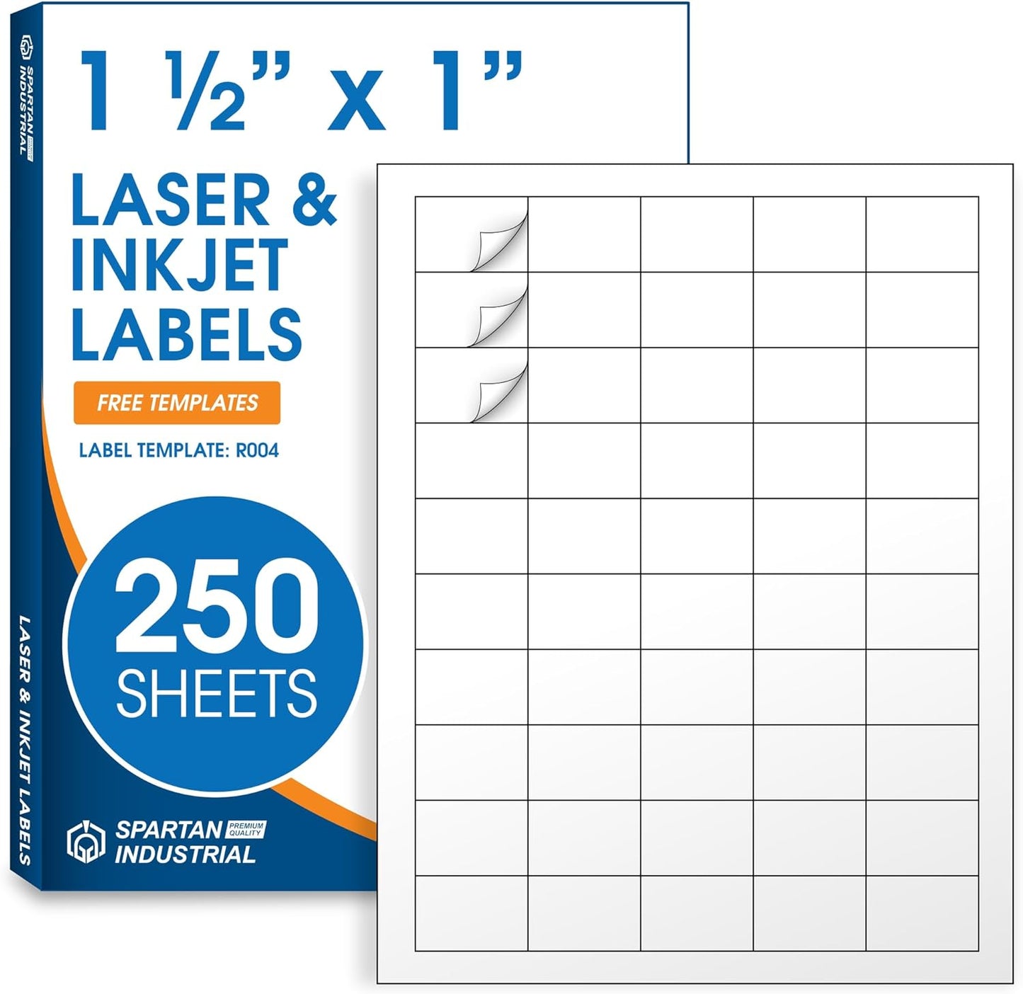 1 1/2" X 1" Matte White Printable Labels Compatible with Inkjet and Laser Printers - 250 Sheets, 12500 Total Paper Stickers for Return Addresses, UPC and EAN Barcodes - Spartan Industrial