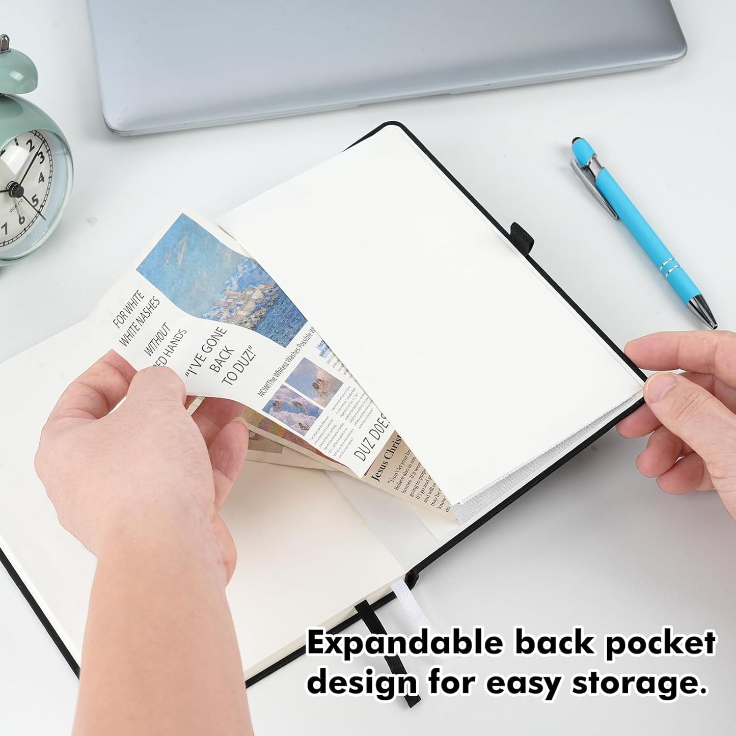 EOOUT Blank Journal Notebook for Women Men, 5.7'' X 8.3'' 160 Pages 100gsm Paper Black Leather Hardcover Notebooks, A5 College Blank Paper with Pen Loop Notebook for Student, Office, School