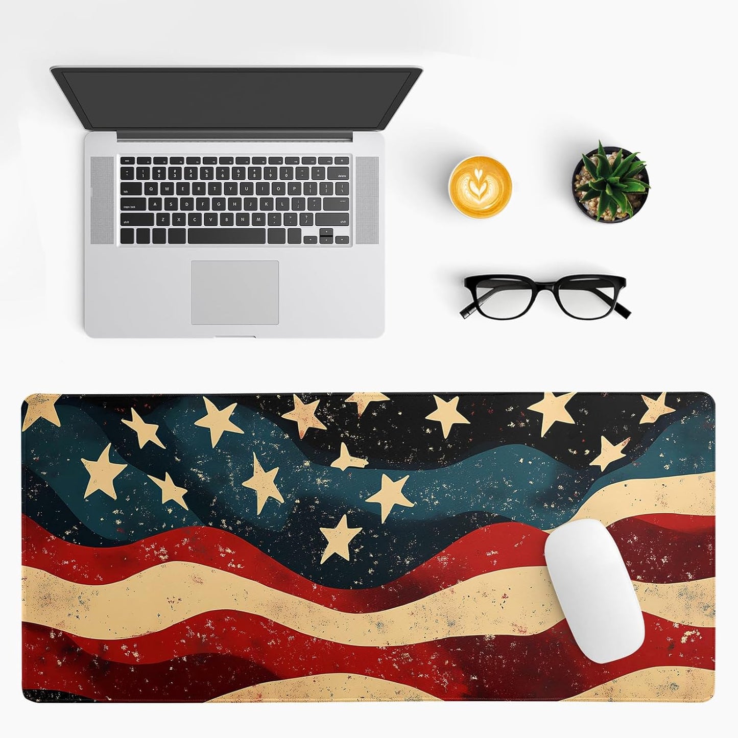 Large Extended Gaming Mouse Pad with Stitched Edges, Non-Slip Waterproof Rubber Base Mouse Pad for Office, Computer, Laptop and Home Desk Pad 31.5x11.8(American Flag Wave)