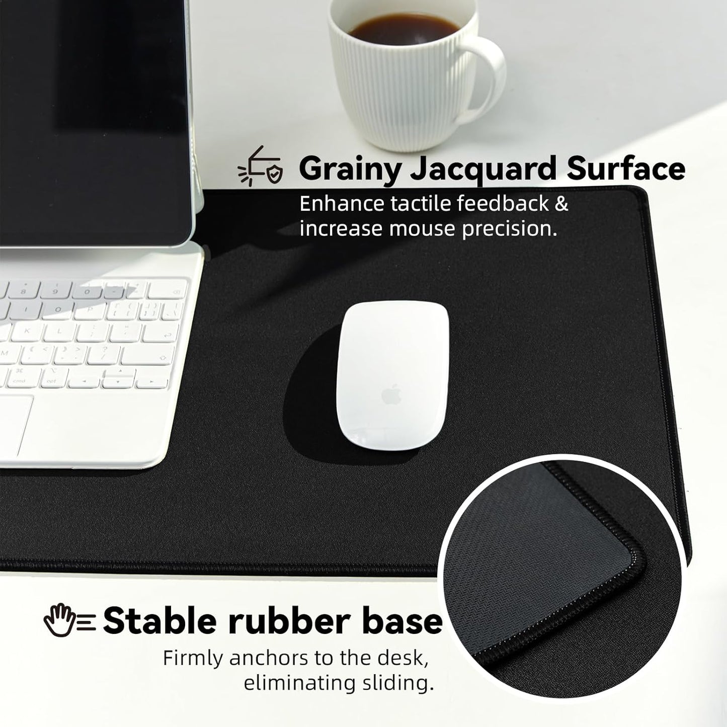 Waterproof Large Gaming Mouse Pad with Durable Stitched Edges, Non-Slip Rubber Base, Grainy Jacquard Mouse Mat Desk Pad for Home Office Gaming, 27.5"*11.8"*0.12", Black