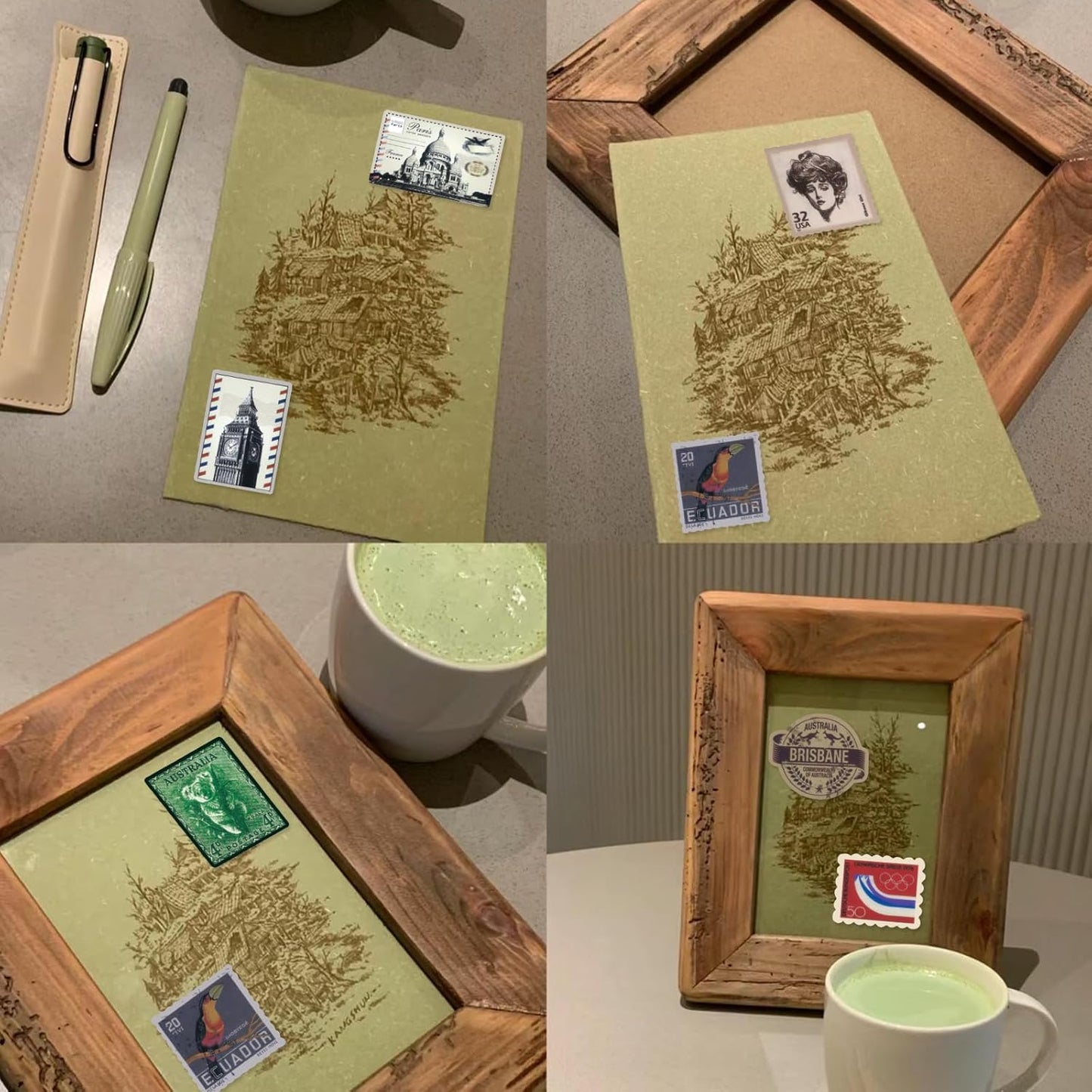 100 Pcs Vintage Stamp Stickers for Scrapbook,Retro Travel Sticker for Scrapbook Supplies,Stamp-Look Portrait Waterproof Stickers for Junk Journal Collage DIY Crafts