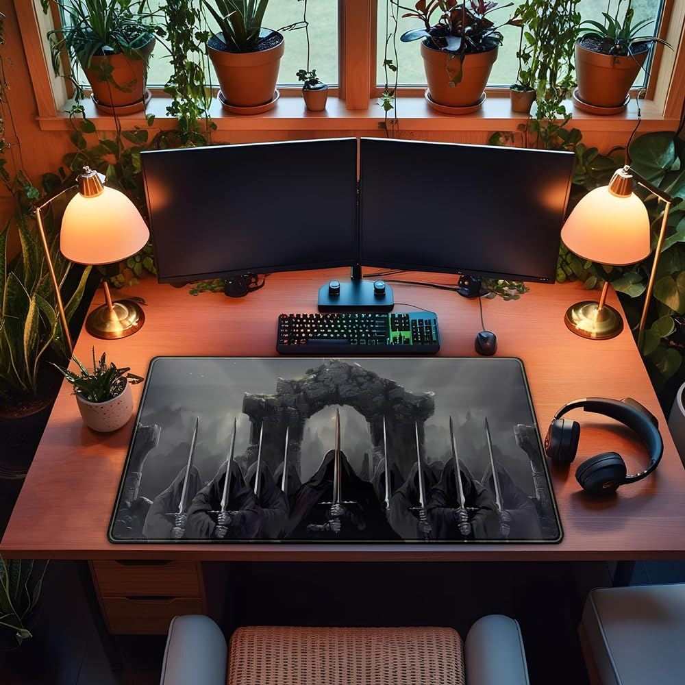 Knight Dark Grey Desk Pad Mat Anime Playmat Mouse Pad Gaming Large Mousepad for Desk Computer Pc Laptop Pad for Men, Equipped with Waterproof Storage Bag Non-Slip (31.5x15.7 in)