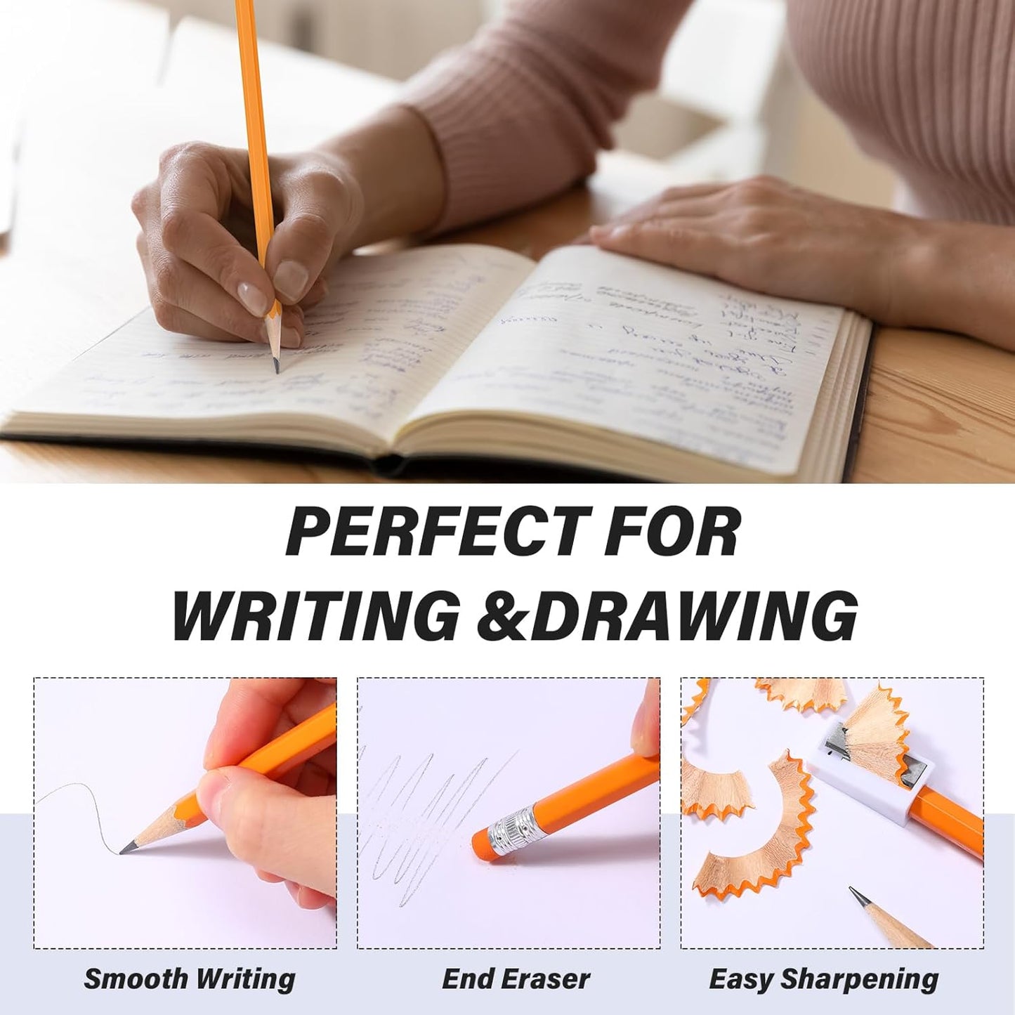 TecUnite 120 Pcs #2 HB Pencils with Eraser No 2 Unsharpened Wooden Hexagonal Pencils for Adults Gifts for School Exam art Learning Office Sketching(Orange Purple Black Green)