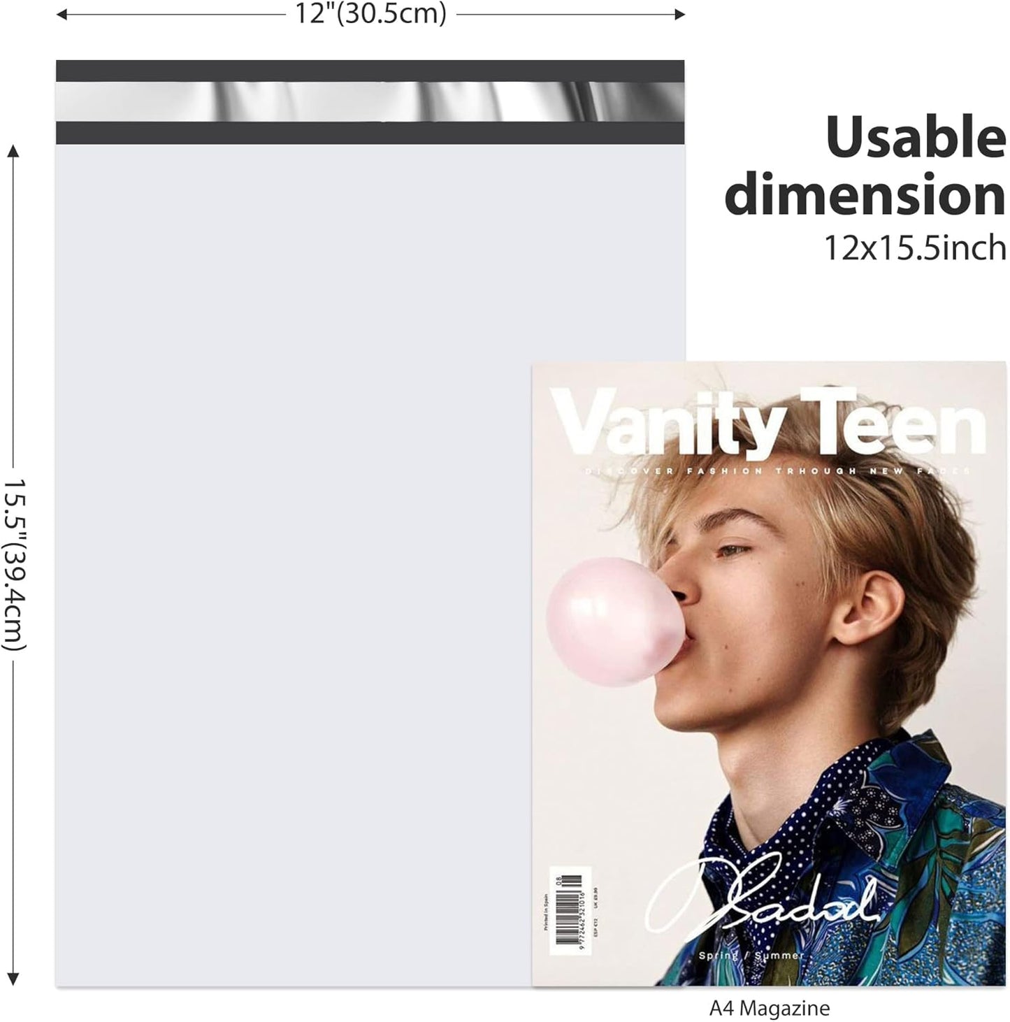 Fuxury 12x15.5 200pc White Poly Mailers, Shipping Bags for Clothing Self-Seal Shipping Envelopes, Mailing Envelopes, Mailers Poly Bags for Small Business, Boutique