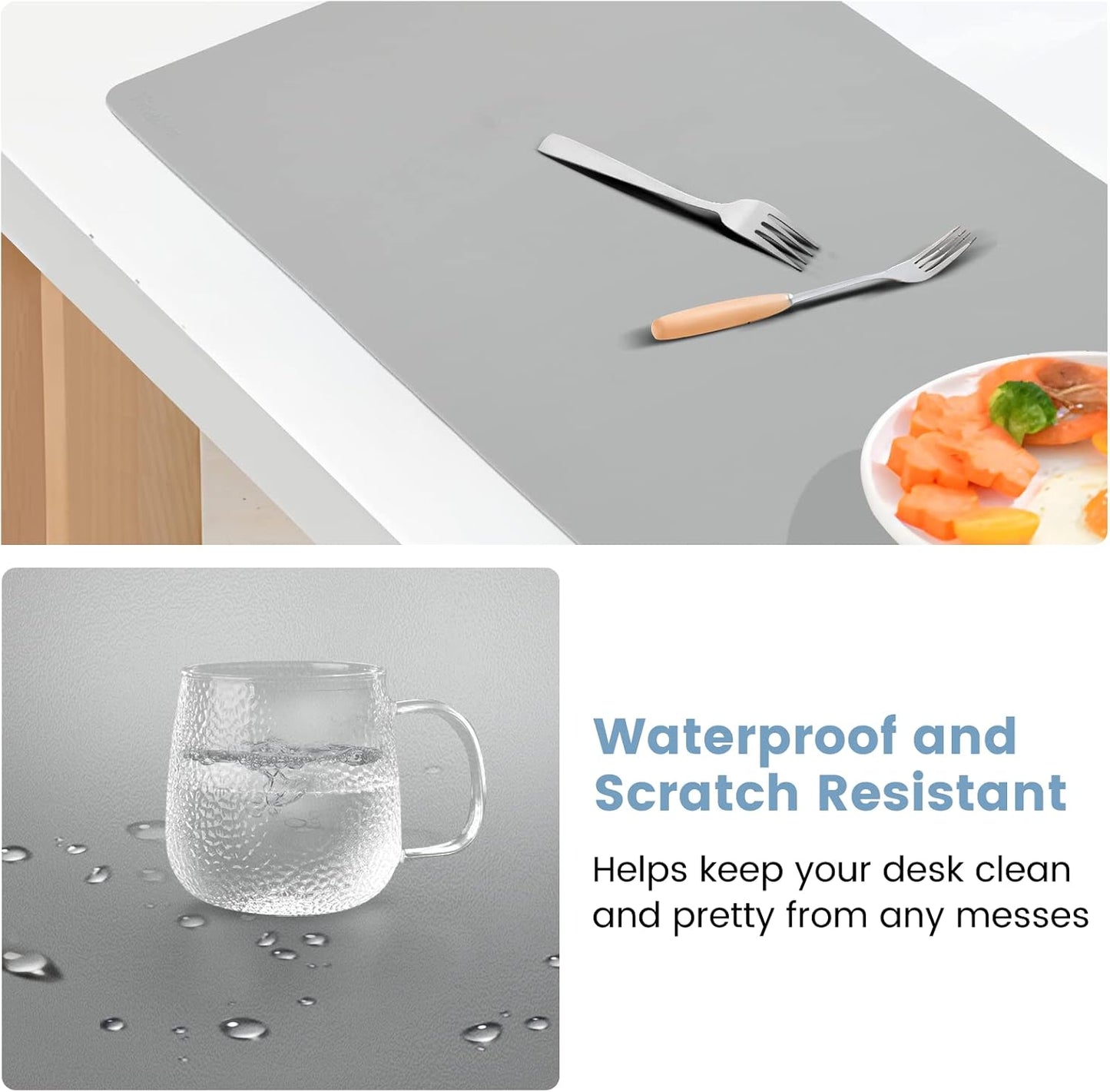 Desk Mat Wireless Charging Mouse Pad Large 32x16 Journey Desk Pad Mat with Wireless Charger Waterproof Grey Leather Computer Mat with Phone Charger Mousepad Non-Slip for Keyboard and Mouse