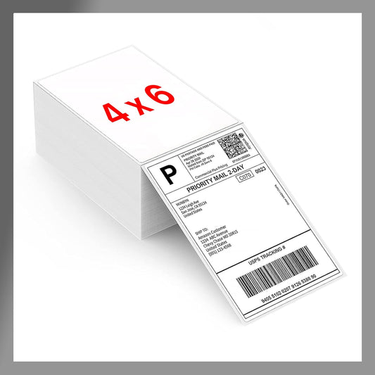 Fanfold [4 x 6 inch] x [500 Labels] Thermal Stack Direct White Strong Adhesive Perforated Postage Shipping Printer Compatible with Zebra SNBC Epson Rollo (500 Labels, Fanfold)