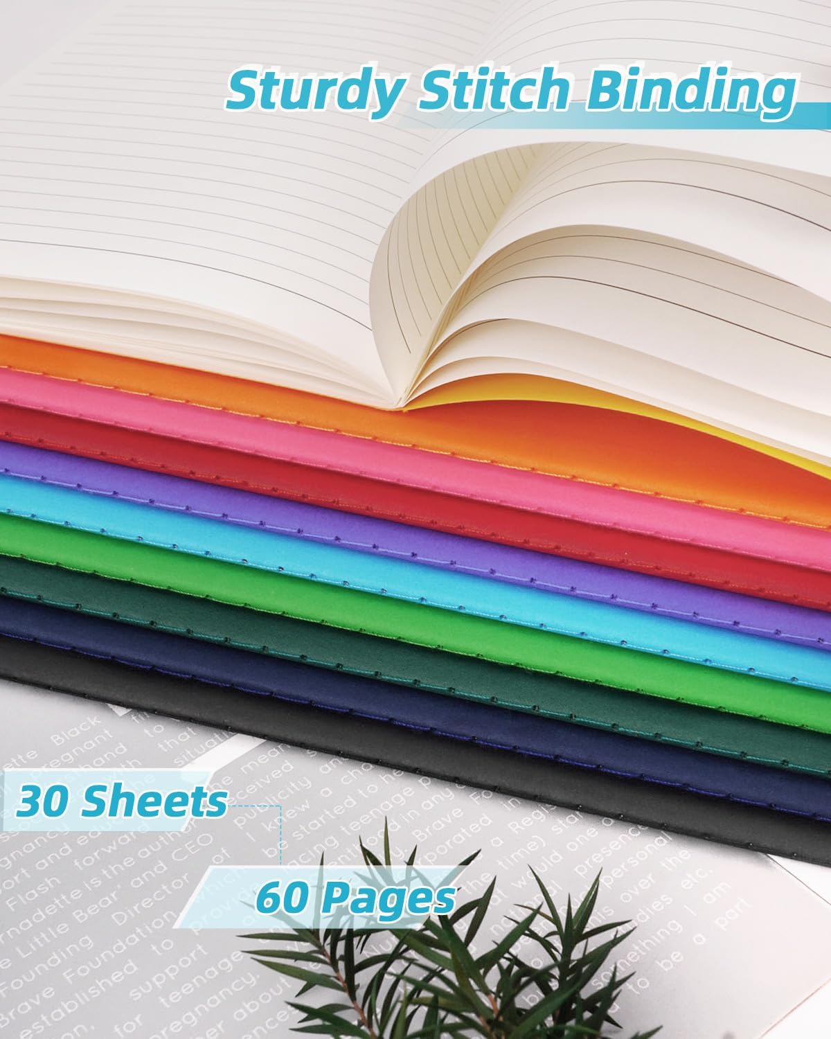 Dynta A5 Lined Notebooks Bulk 5.5 x 8.3 Inches Small Journals 30 Packs College Ruled Colored Soft Cover and Thick Paper for School or Office, 30 Sheets/60 Pages, 10 Colors
