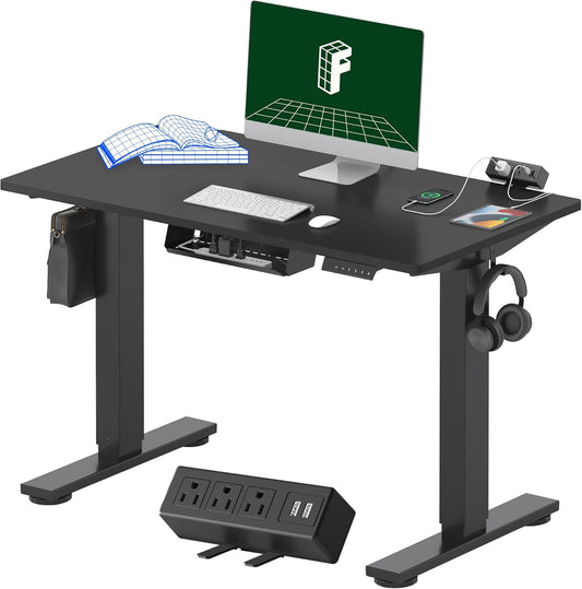 FLEXISPOT EN2 Whole-Piece Standing Desk with Clamp Power Strip, 40 x 24'' Electric Stand Up Height Adjustable Desk with Cable Management (Black Frame + 40" Black Top)